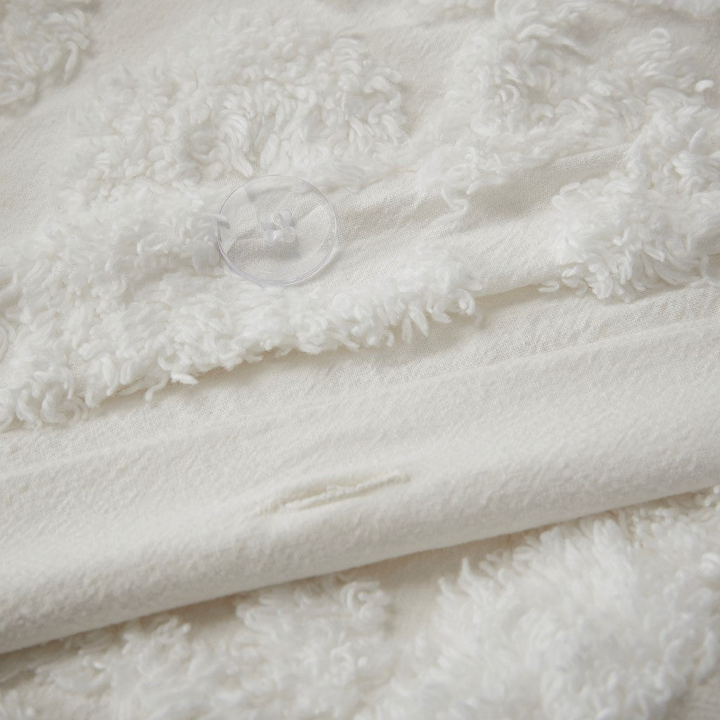 Full/Queen 3 Piece Tufted Cotton Chenille Damask Duvet Cover Set