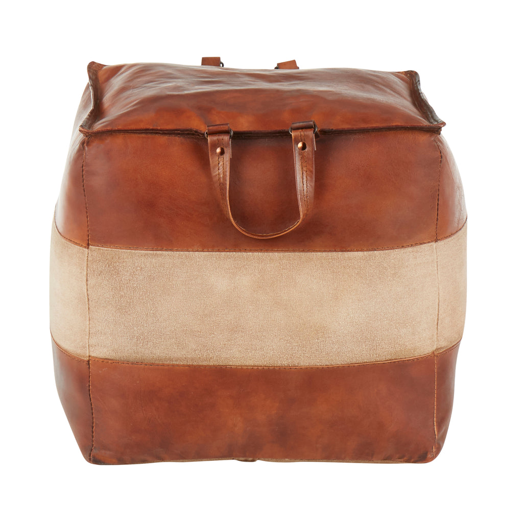 Earthy Leather and Canvas Ottoman