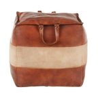 Earthy Leather and Canvas Ottoman