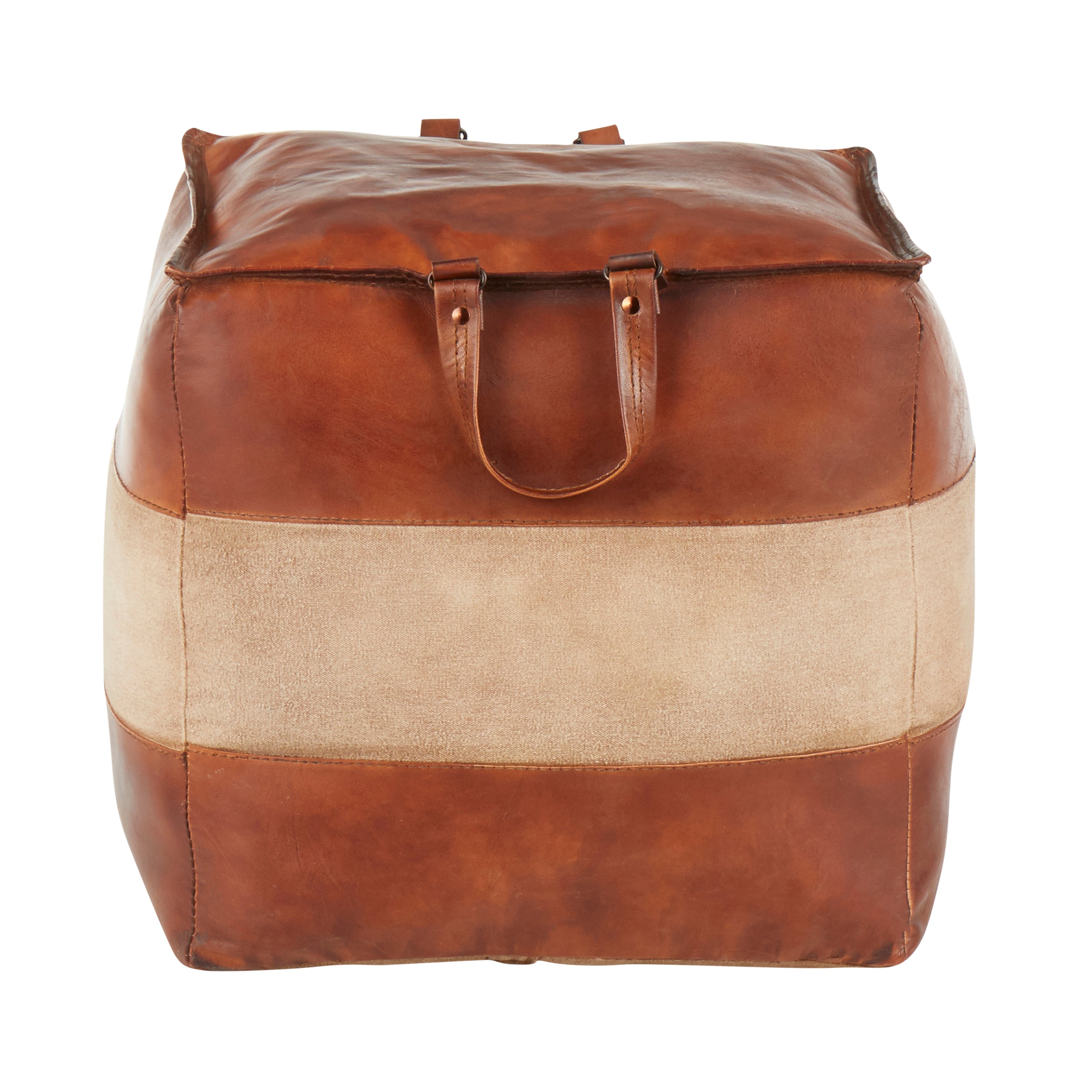 Earthy Leather and Canvas Ottoman
