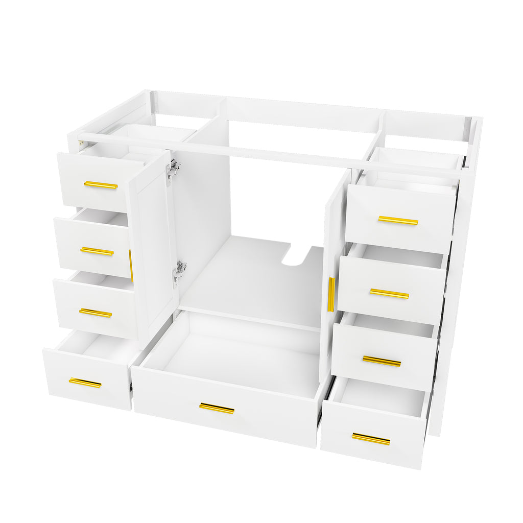 48" Bathroom Vanity Base Cabinet with Soft-Close Double Doors & 9 Smooth Drawers