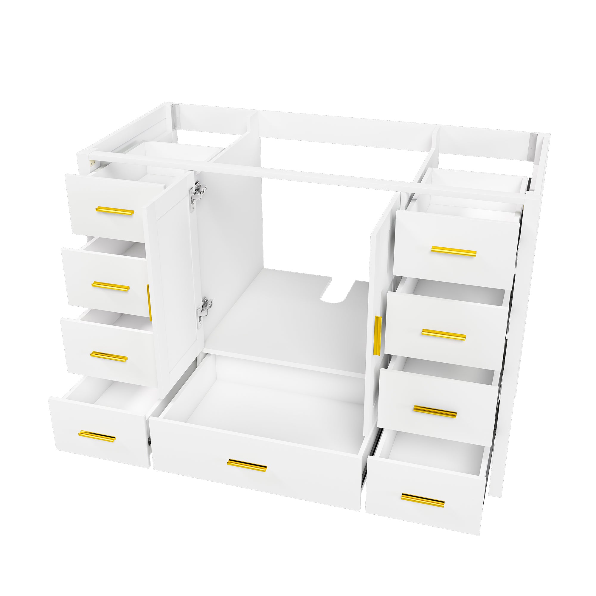 48" Bathroom Vanity Base Cabinet with Soft-Close Double Doors & 9 Smooth Drawers