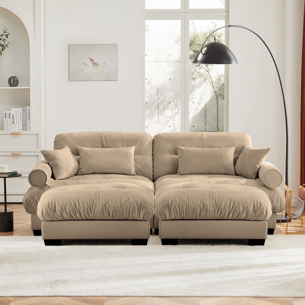 Modern Two-Seater Sofa with Ottoman, Velvet 2-Seater