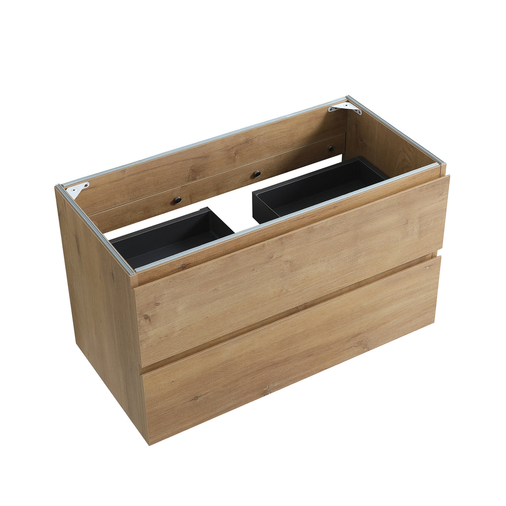 Alice Wall-Mount Bathroom Vanity Cabinet, 35.5-Inch, Natural Wood, No Basin