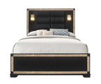 Lively Black/Gold Queen Bed with Lamps