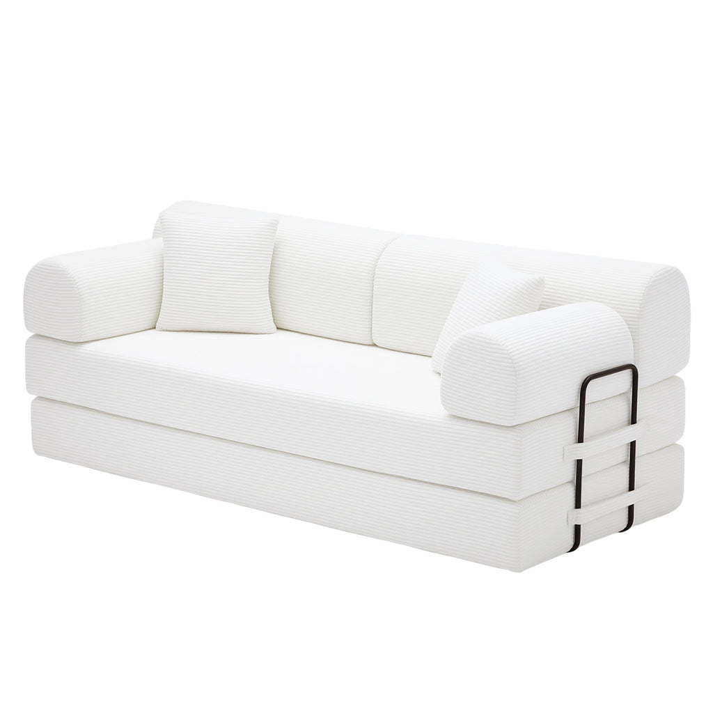 Convertible Sleeper Sofa Bed in Beige Corduroy