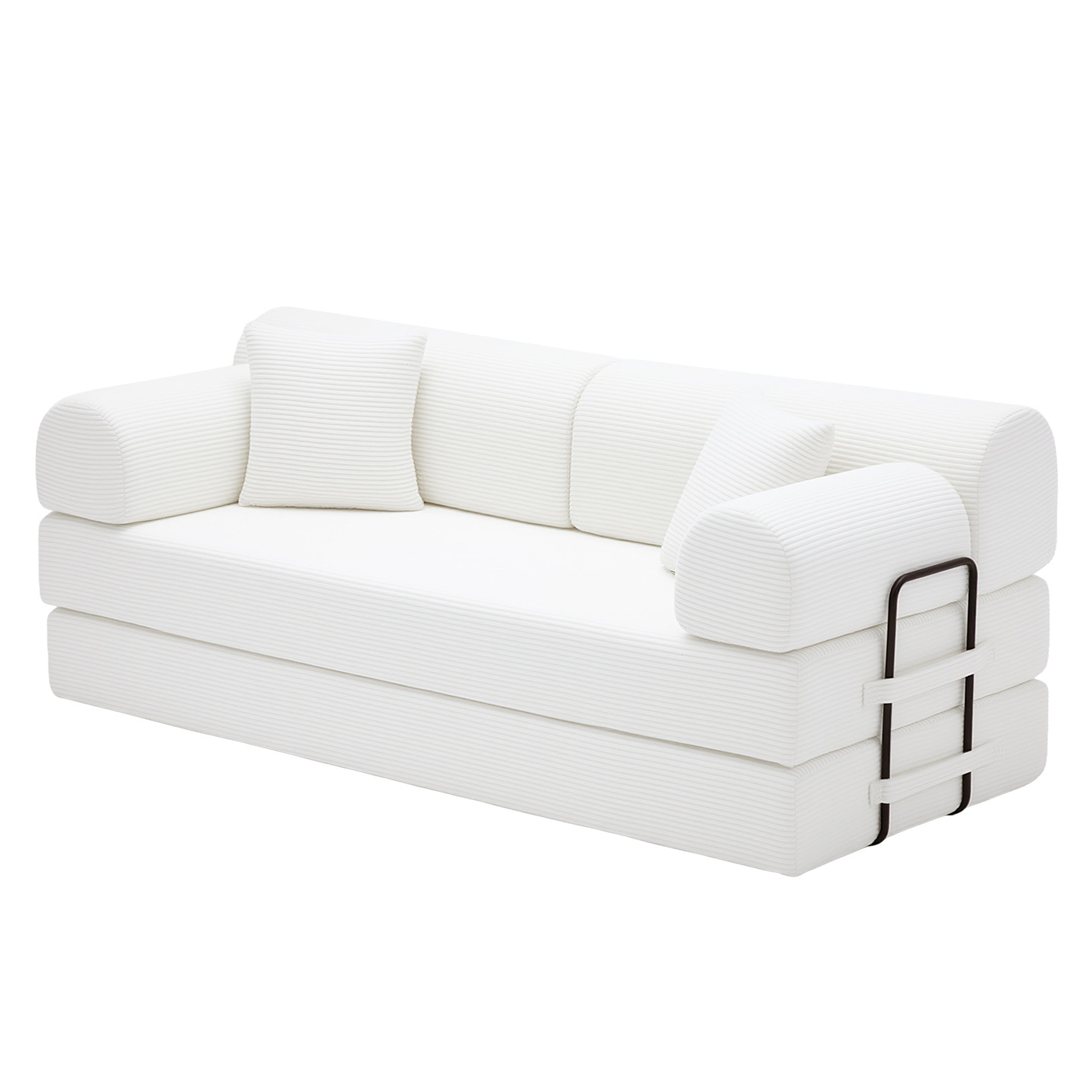 Convertible Sleeper Sofa Bed in Beige Corduroy