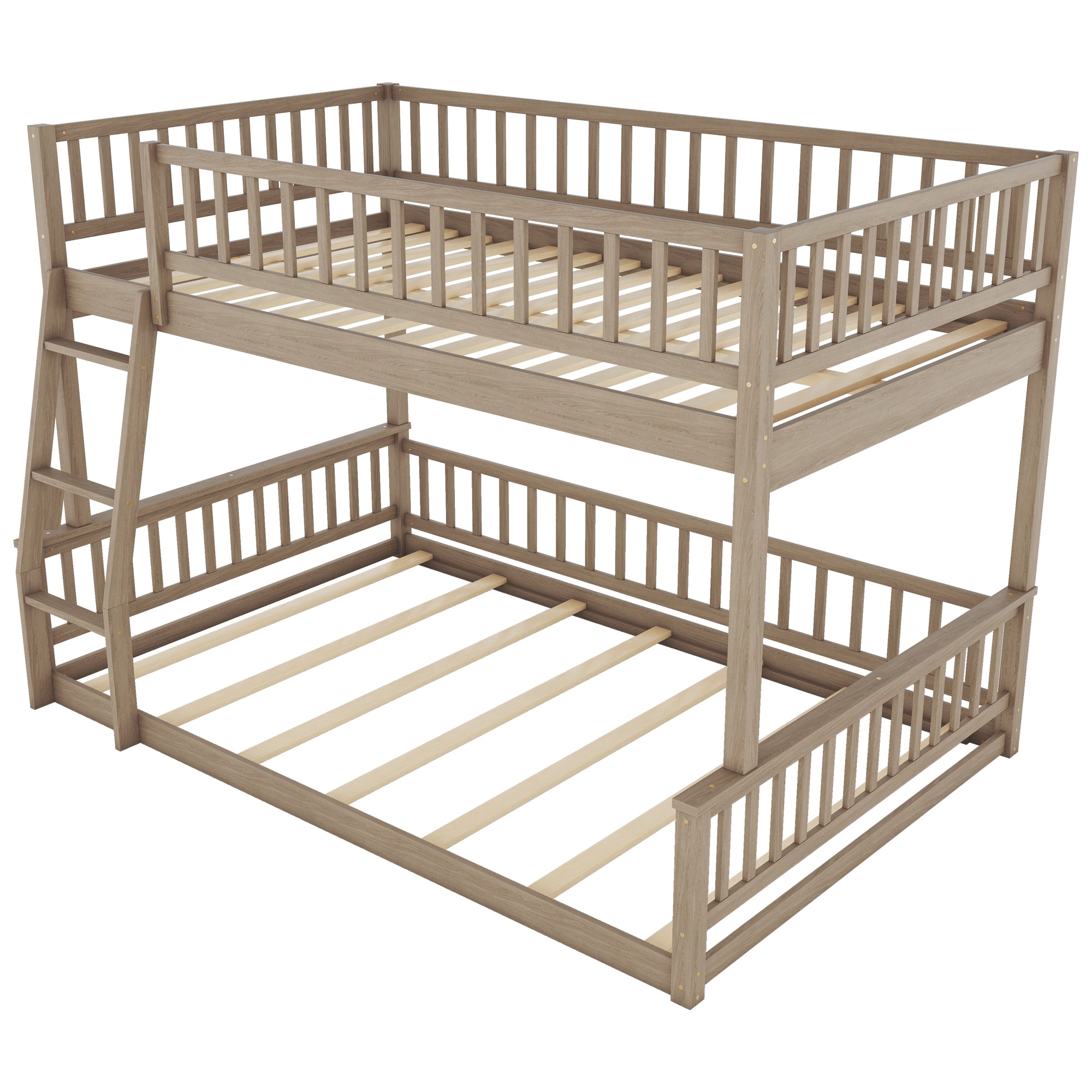 Full XL Over Queen Bunk Bed with Ladder and Guardrails