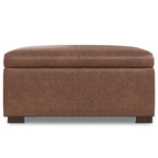 Gabbie 36 Inch Wide Square Coffee Table Storage Ottoman in Distressed Saddle