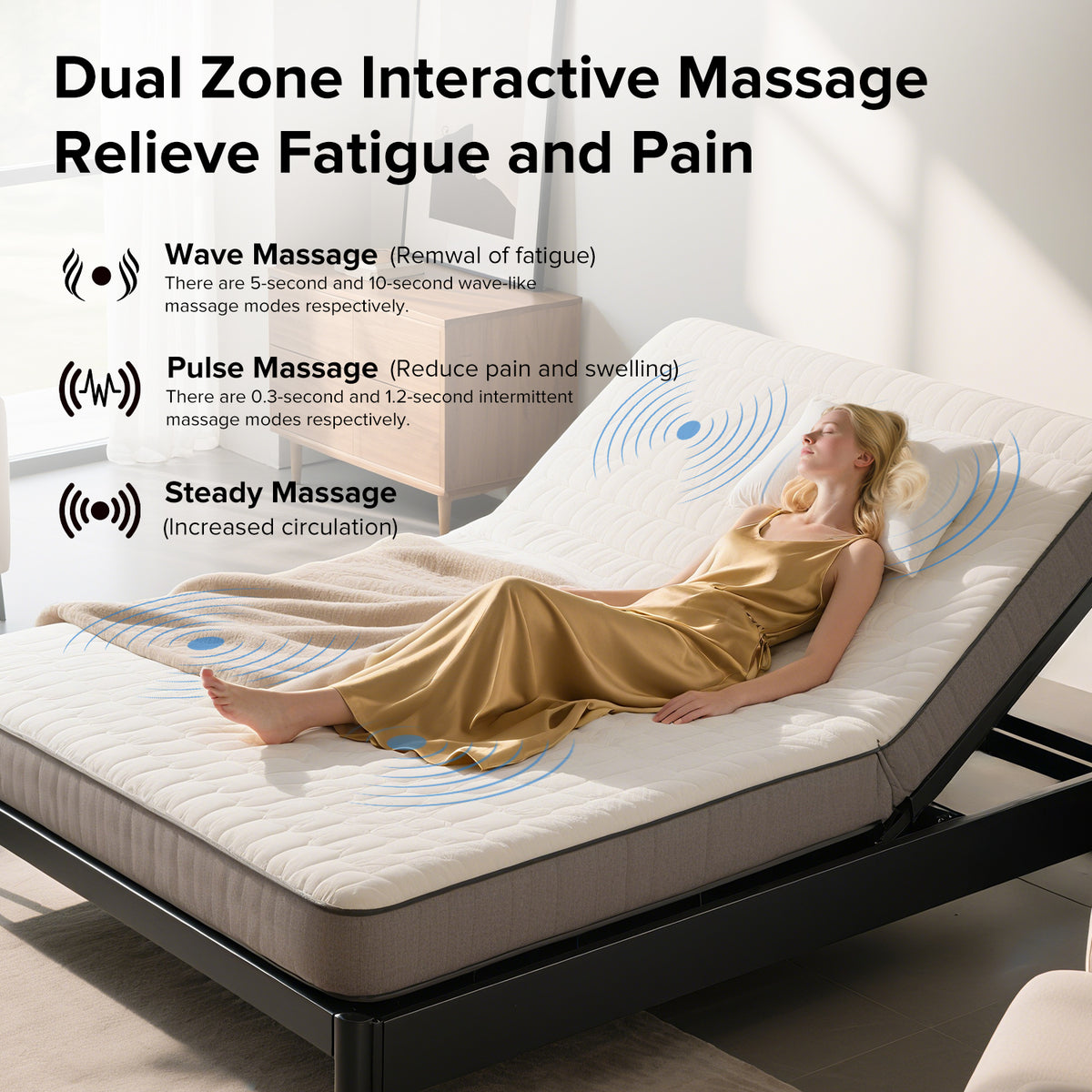 Adjustable Bed Frame with Massage Head & Foot Incline