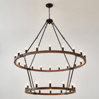 Large Solid Wood Wagon Wheel Chandelier - 32 Lights