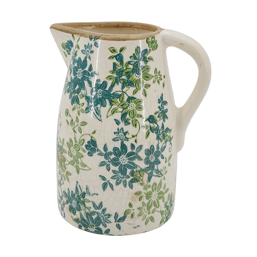 7.9x5.9x9.4" Floral Pitcher Vase