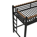 Twin XL Size Loft Bed with Ladders, Storage Shelves, and Bookshelf