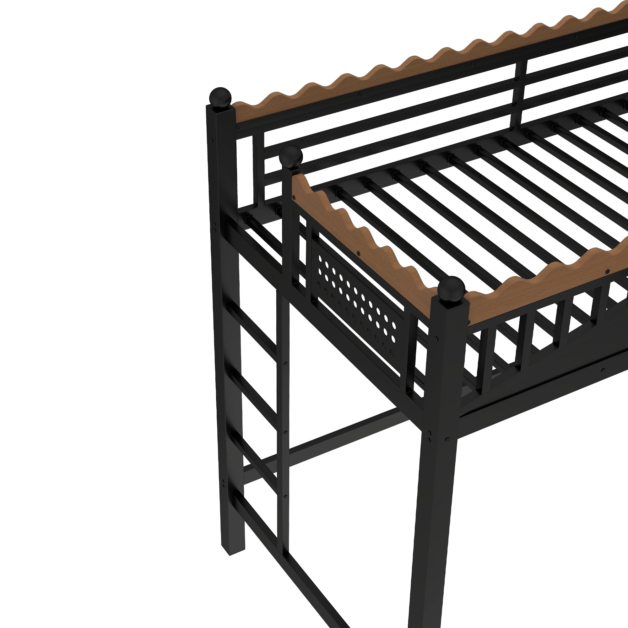 Twin XL Size Loft Bed with Ladders, Storage Shelves, and Bookshelf