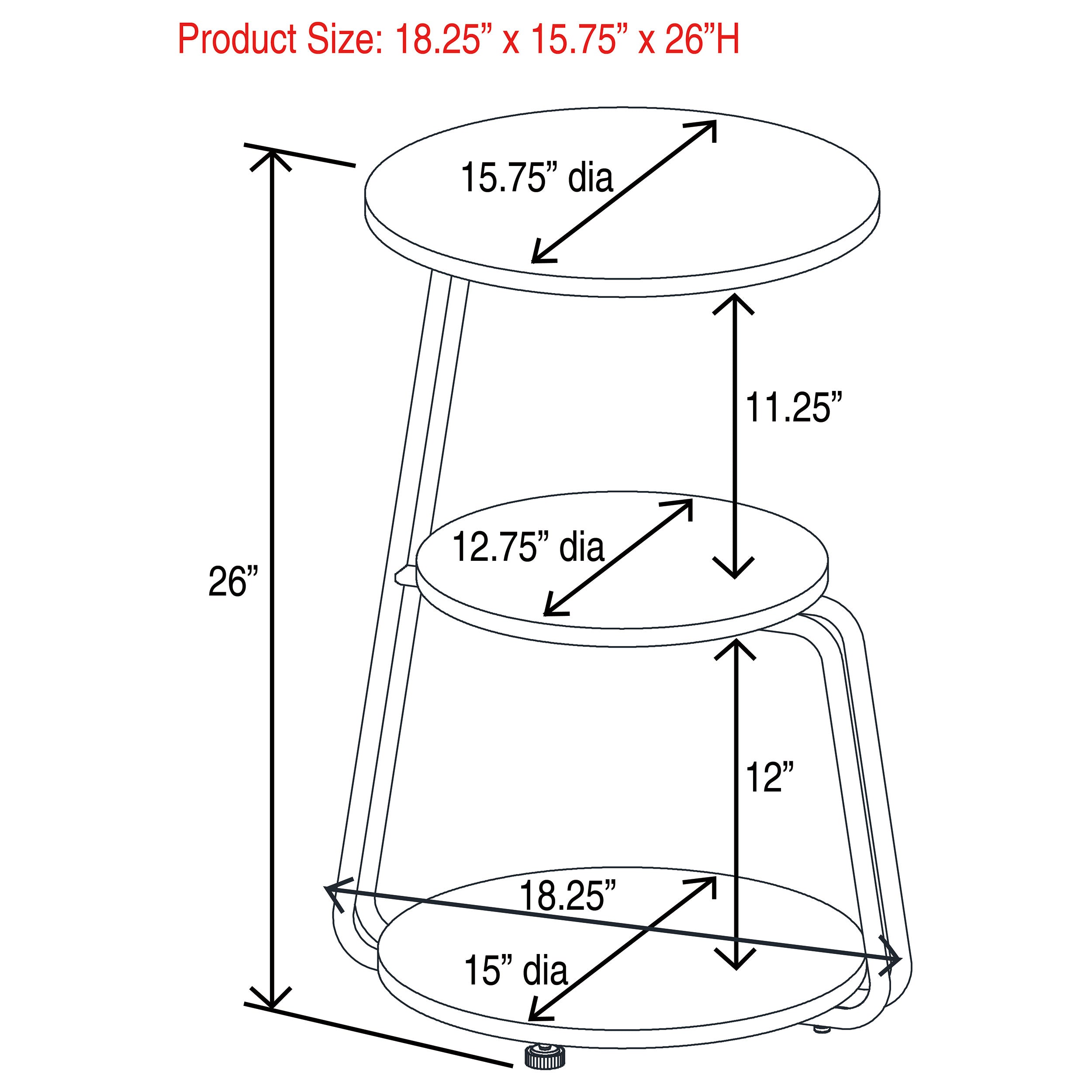 Hilly 3-tier Round Accent Side Table White and Black-