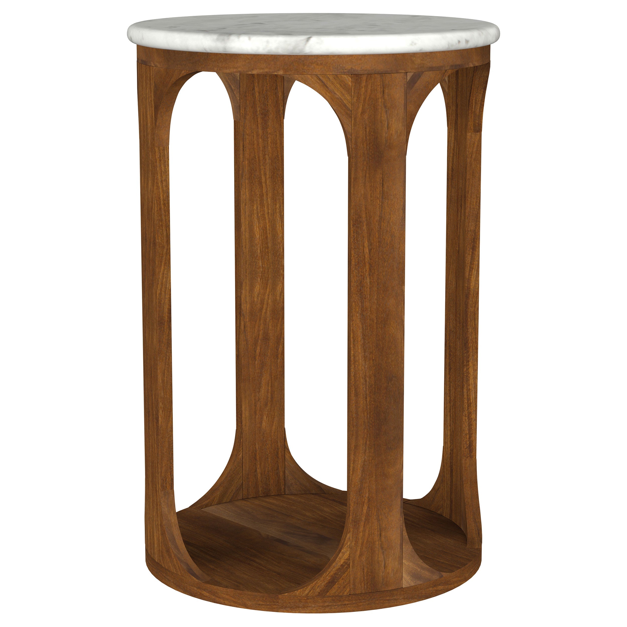 Berkeley Round Marble Top Side Table White and Brown-