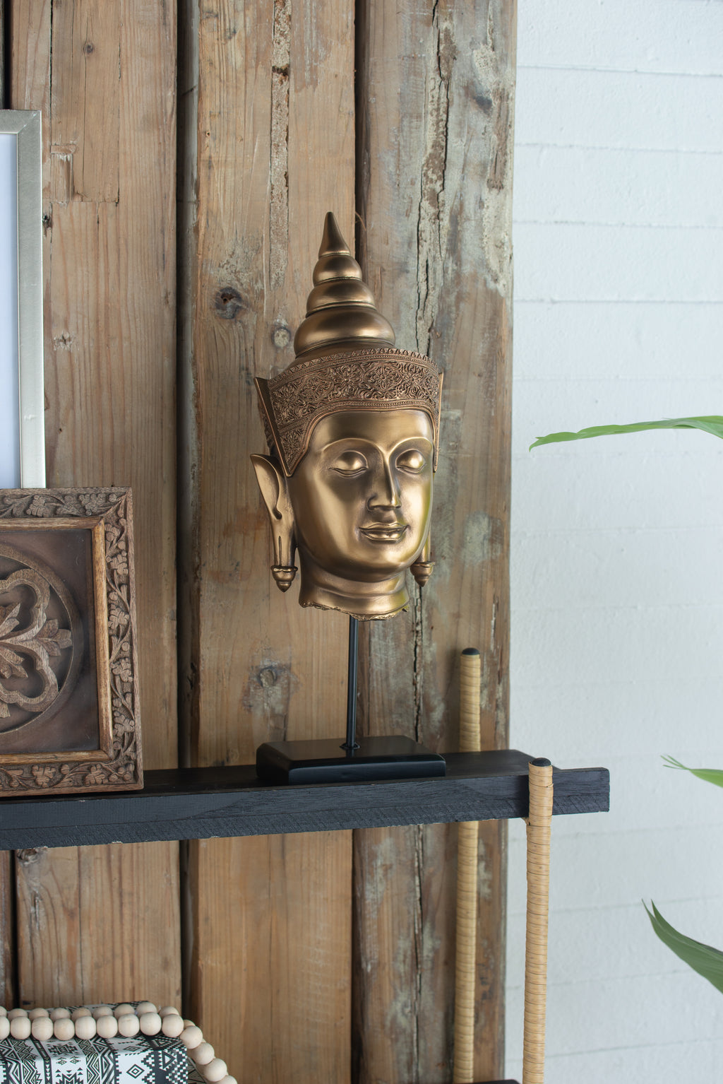 7x7.5x19.7" Buddha Statue Head On Stand