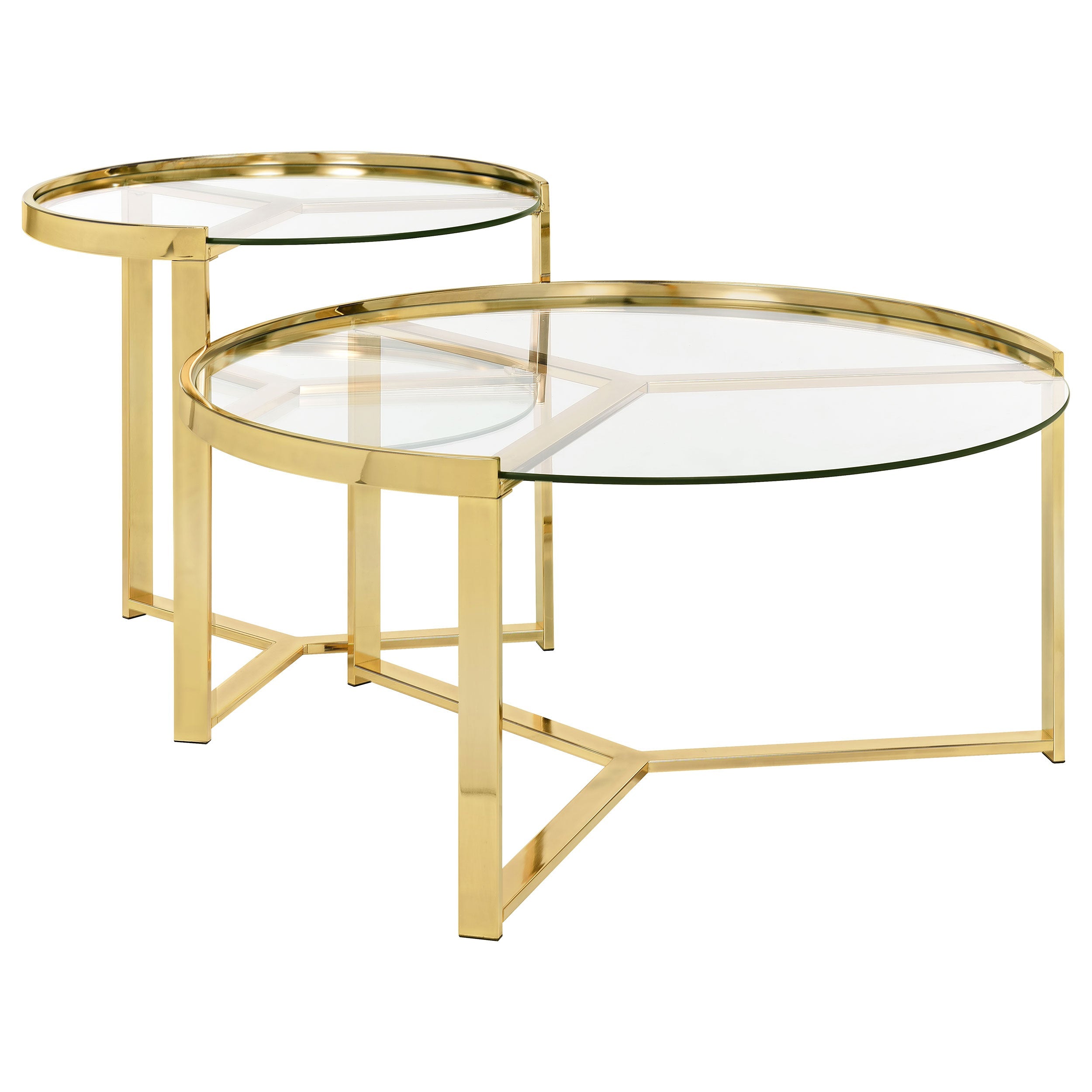 Delia 2-Piece Round Glass Top Nesting Coffee Table Gold-CoasterEssence