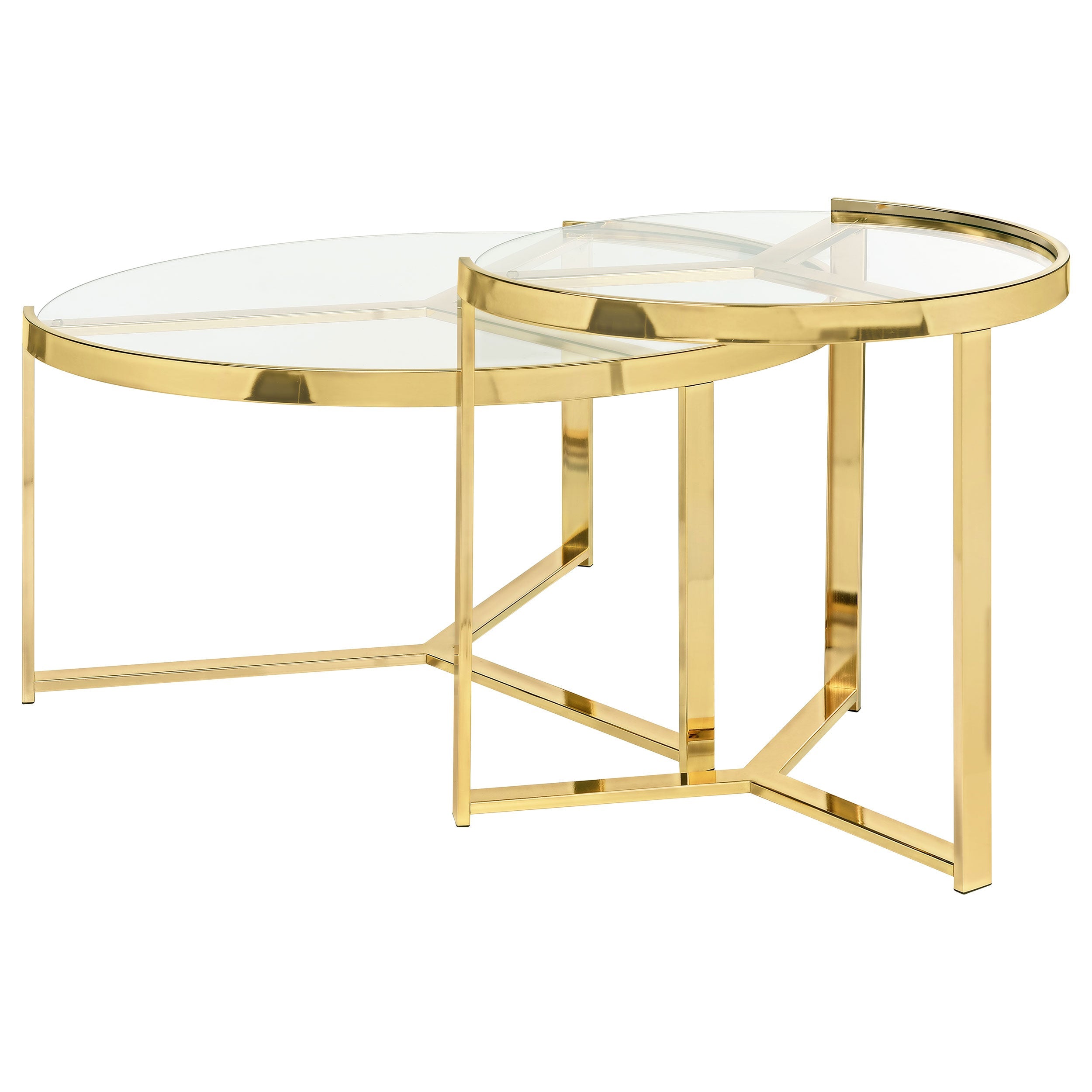 Delia 2-Piece Round Glass Top Nesting Coffee Table Gold-CoasterEssence