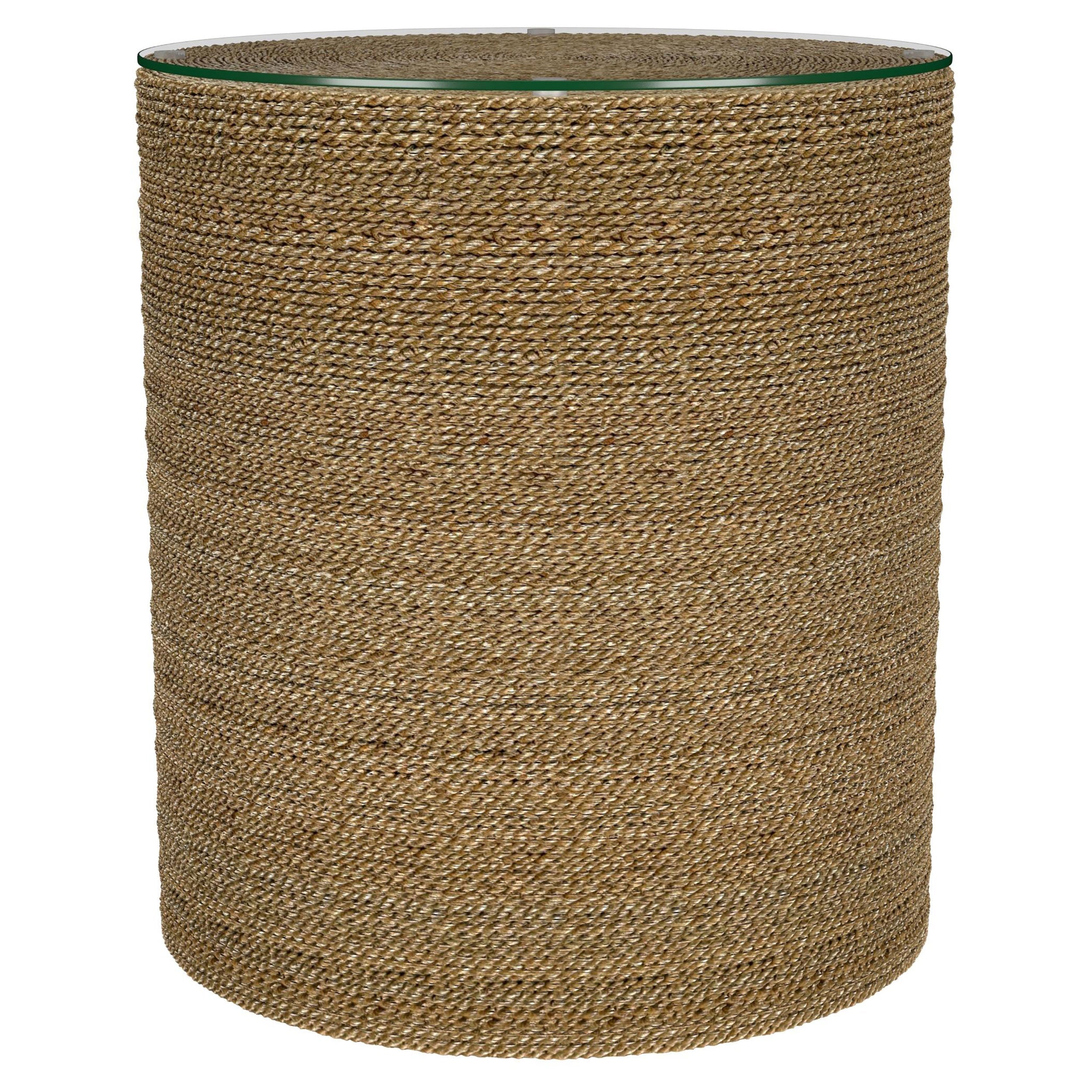 Halden Round Woven Seagrass Accent Side Table Light Brown-