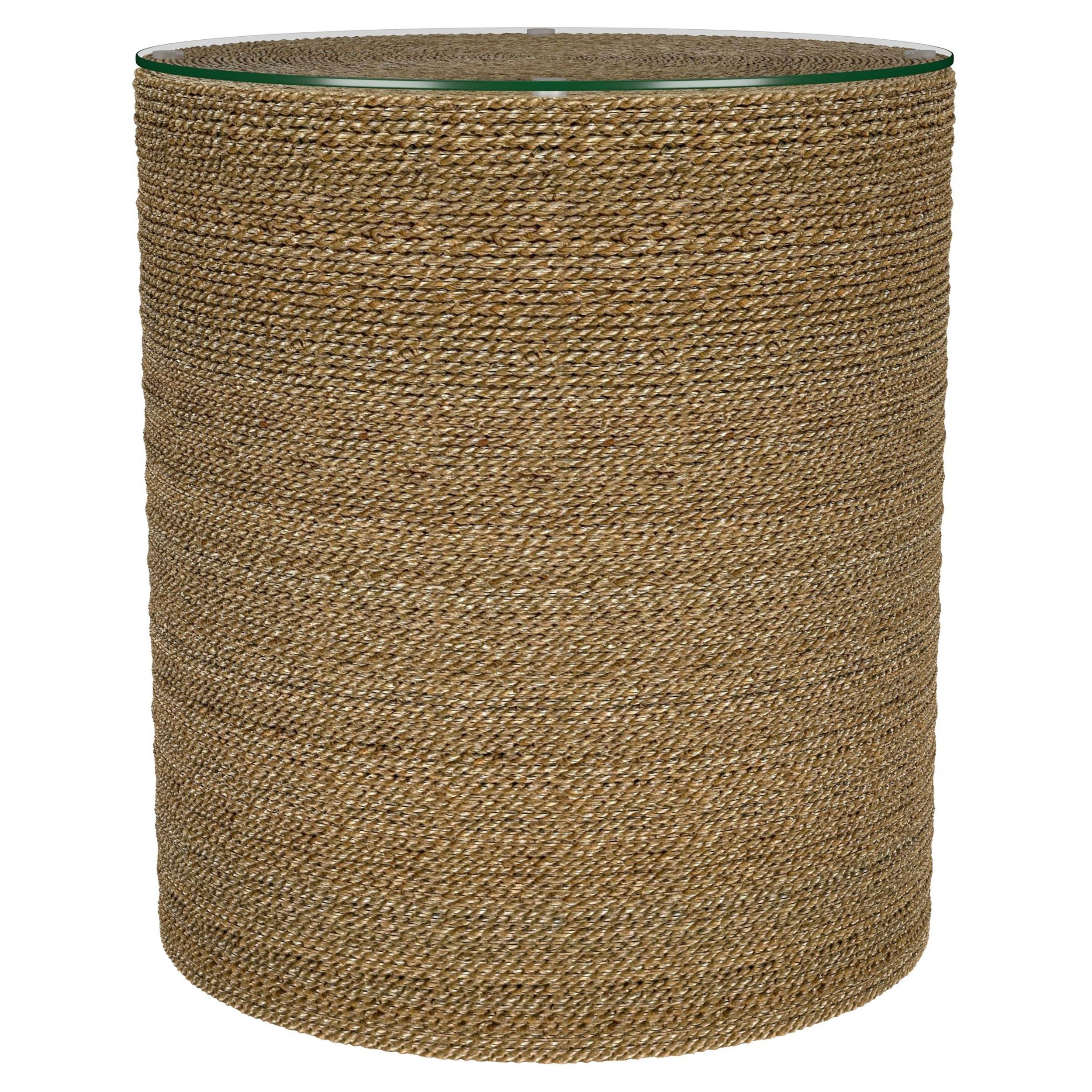 Halden Round Woven Seagrass Accent Side Table Light Brown-