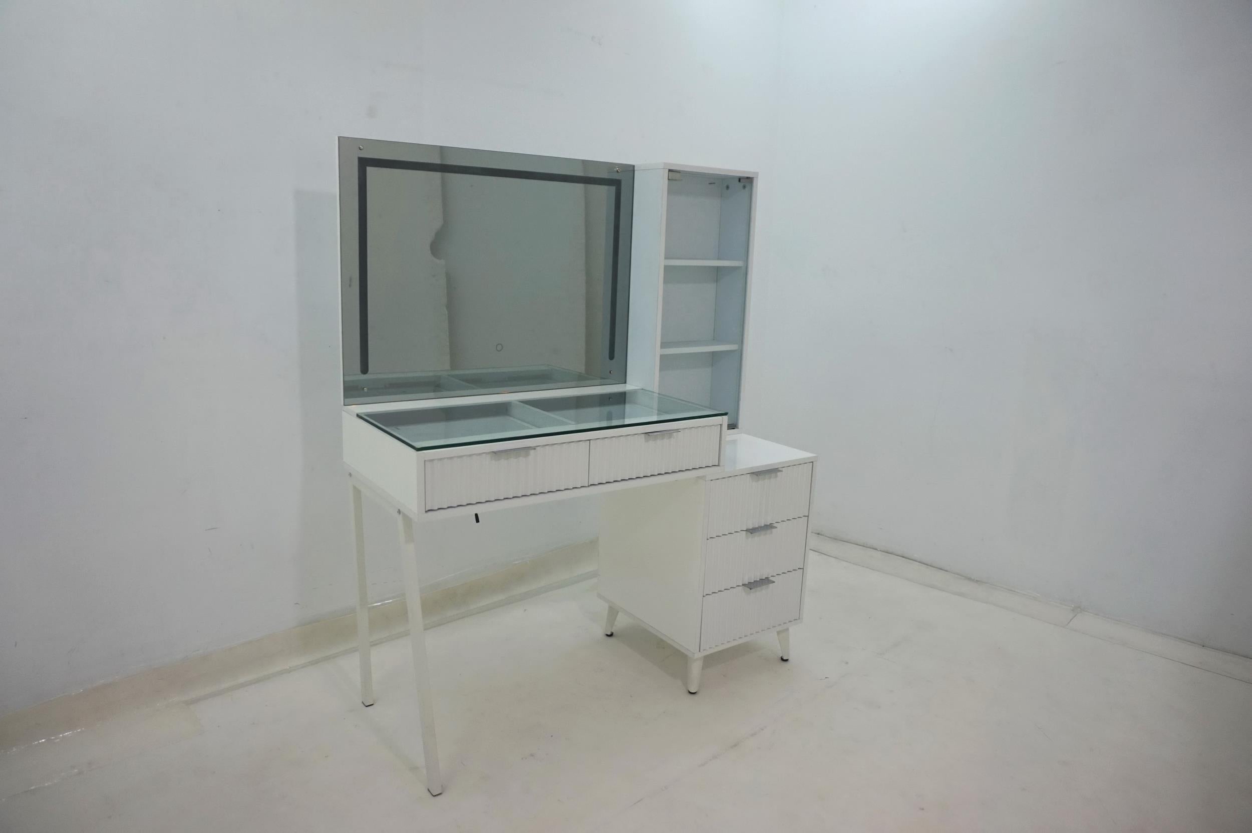 Souza 5-Drawer Makeup Vanity Table With LED Mirror White High Gloss-