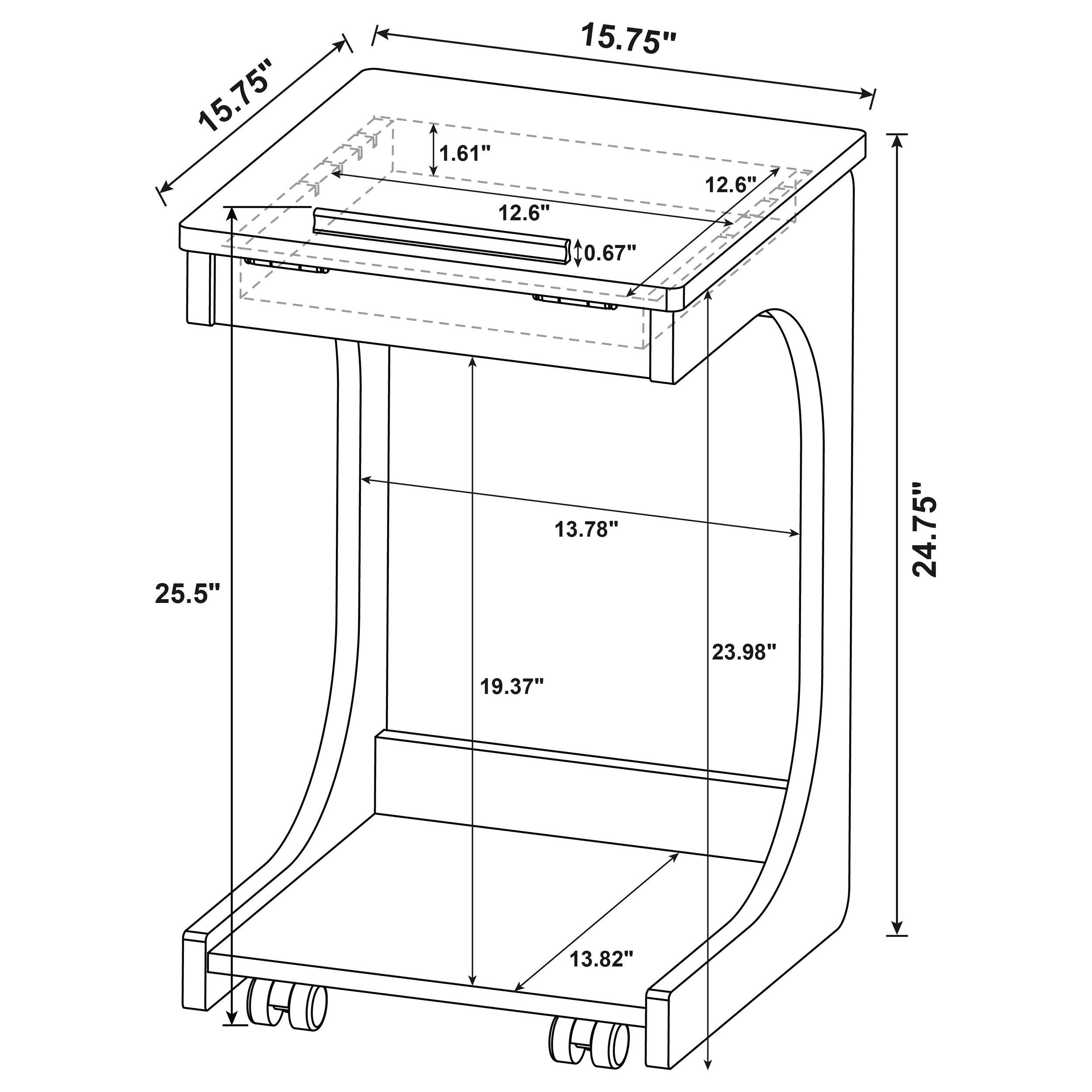 Ralston C-Shaped Lift-Top Sofa Side Table With Casters Black-
