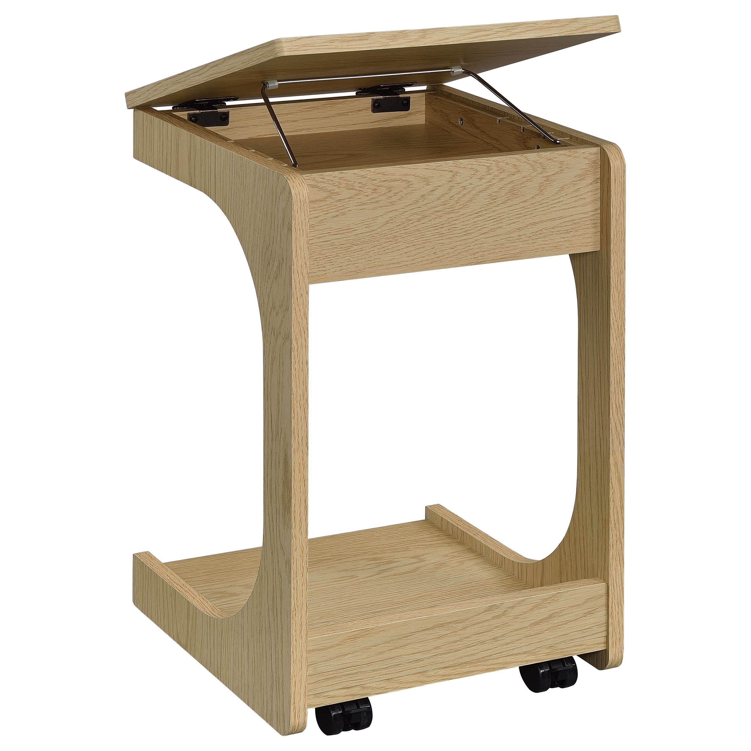 Ralston C-Shaped Lift-Top Sofa Side Table With Casters Light Oak-