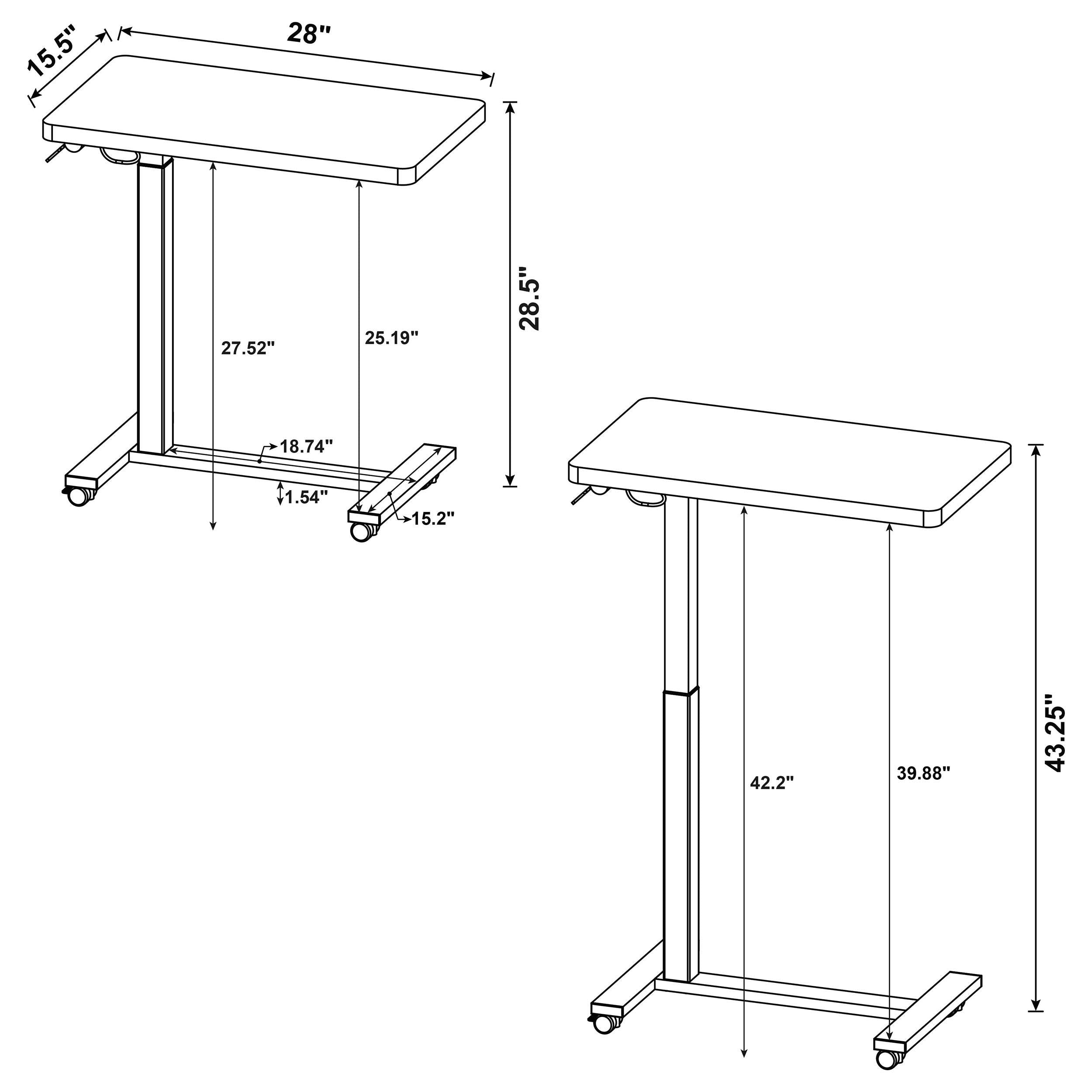 Westpark Pneumatic Adjustable C-Shape Side Table with Casters Black-