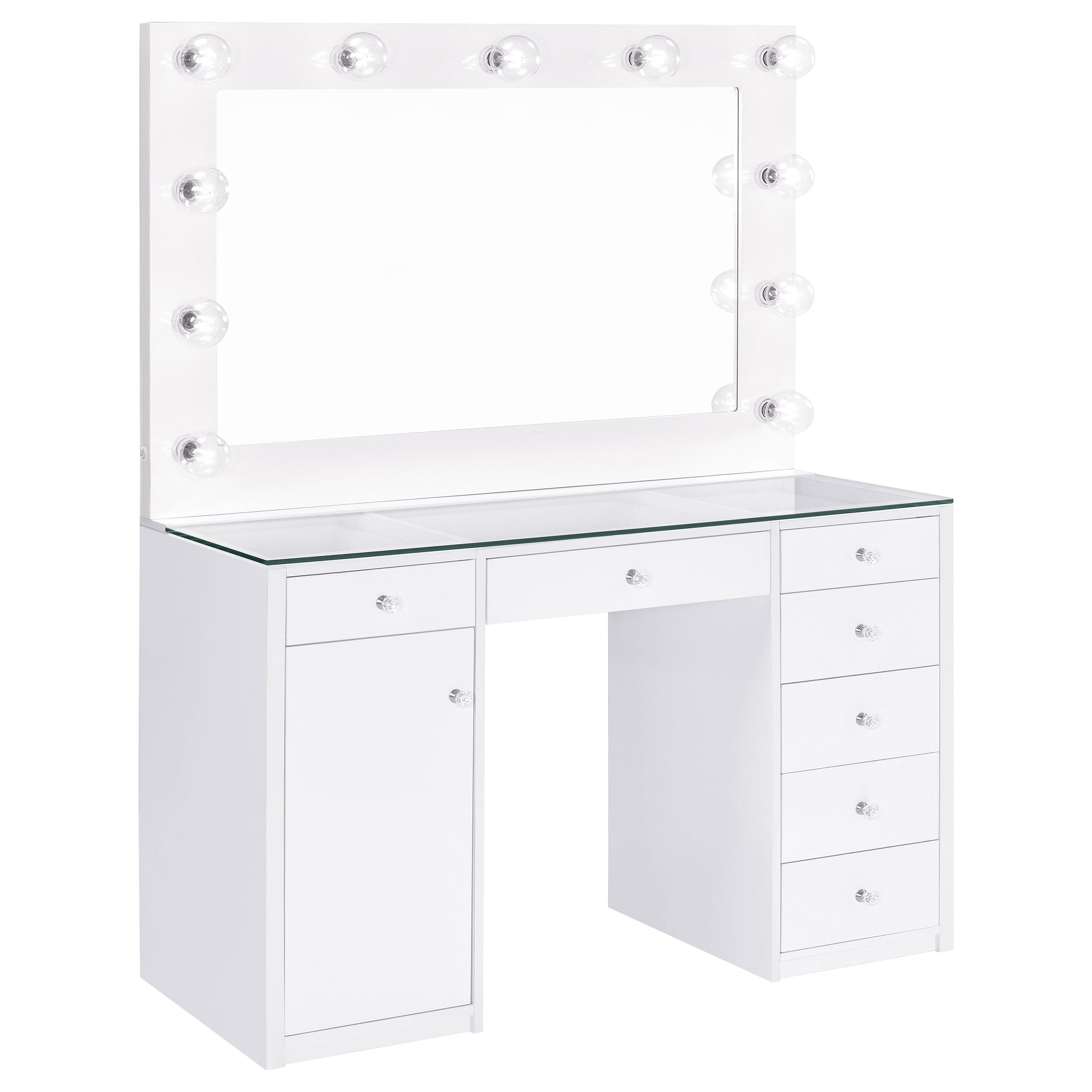 Acena 7-drawer Vanity Set with Lighting White High Gloss-CoasterEssence