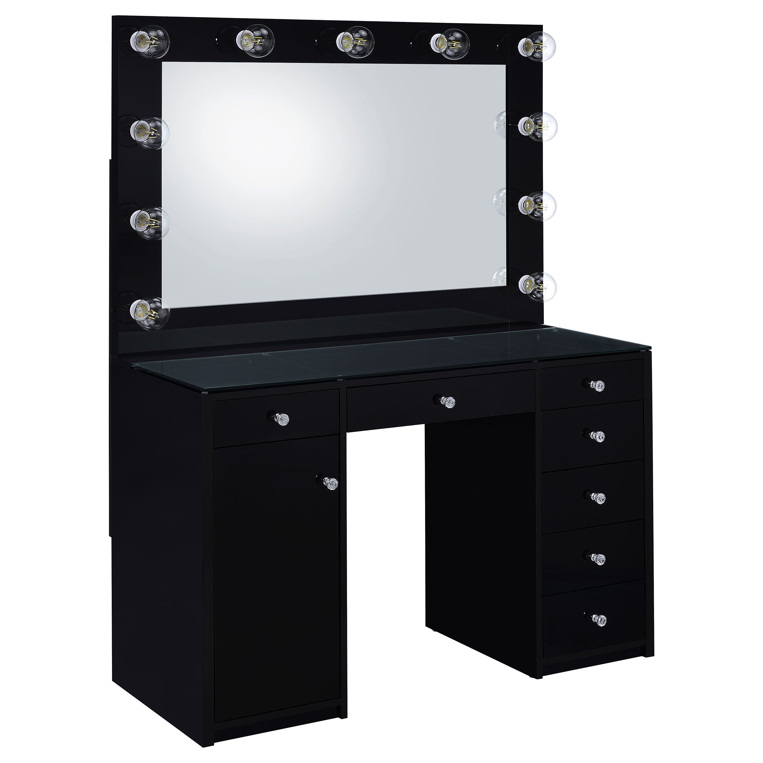 Acena 7-drawer Vanity Set with Lighting Black High Gloss-