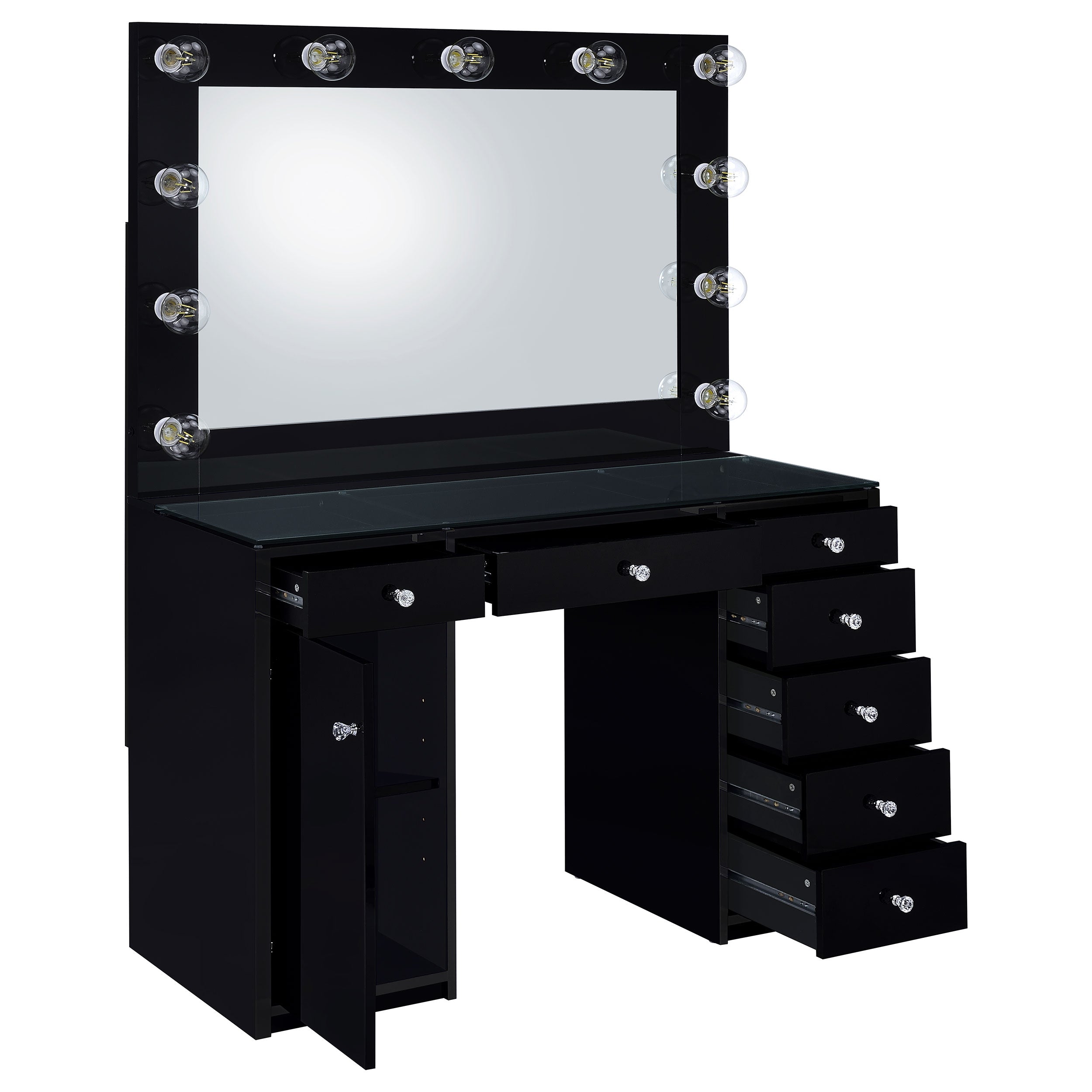 Acena 7-drawer Vanity Set with Lighting Black High Gloss-