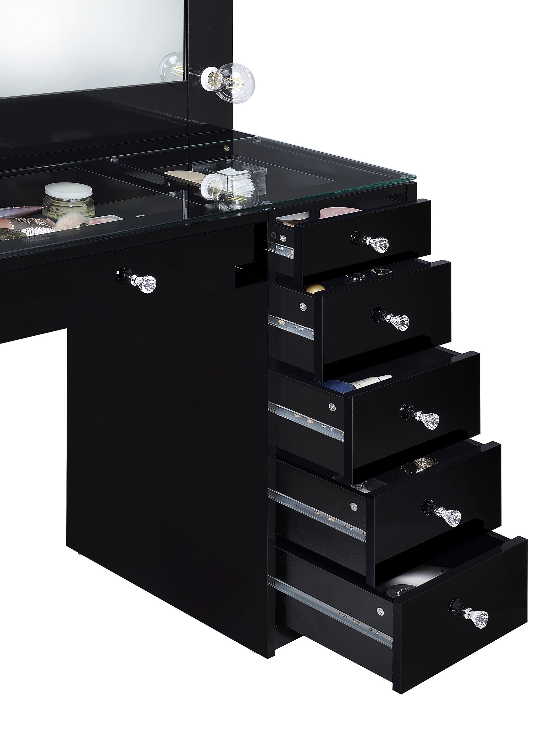 Acena 7-drawer Vanity Set with Lighting Black High Gloss-