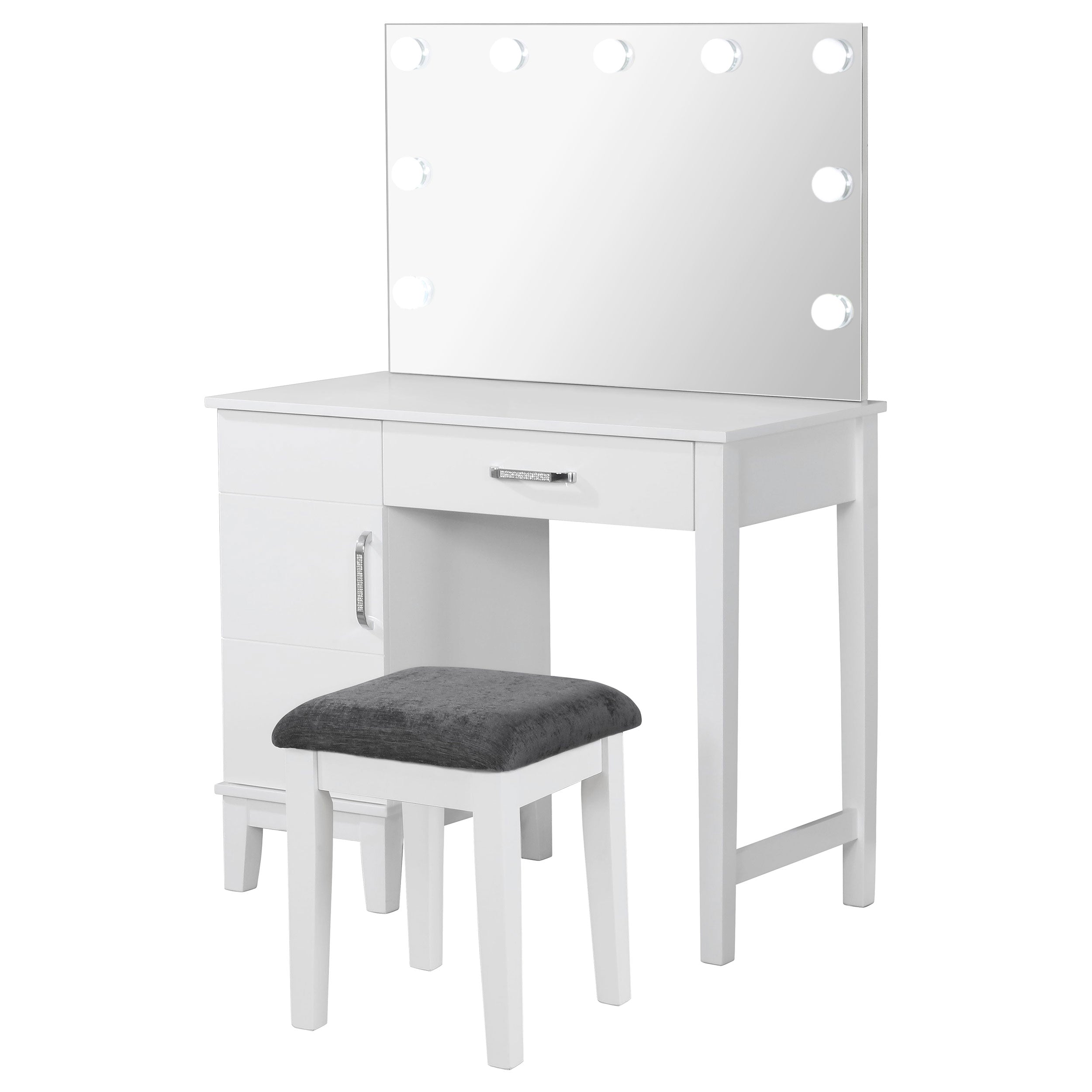 Elijah Vanity Set with Lighting & Stool White and Dark Grey-CoasterEveryday