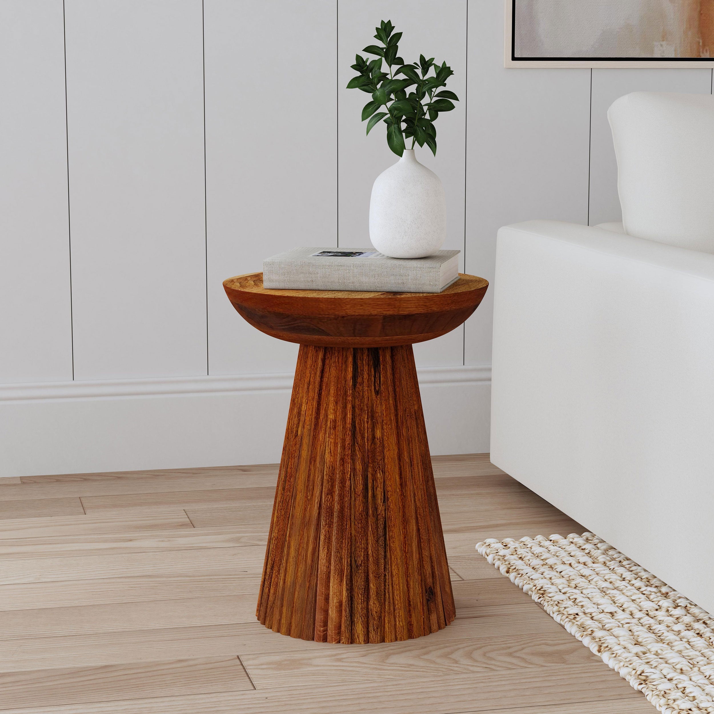 Aureo Round Solid Wood Accent Side Table Wild Honey-