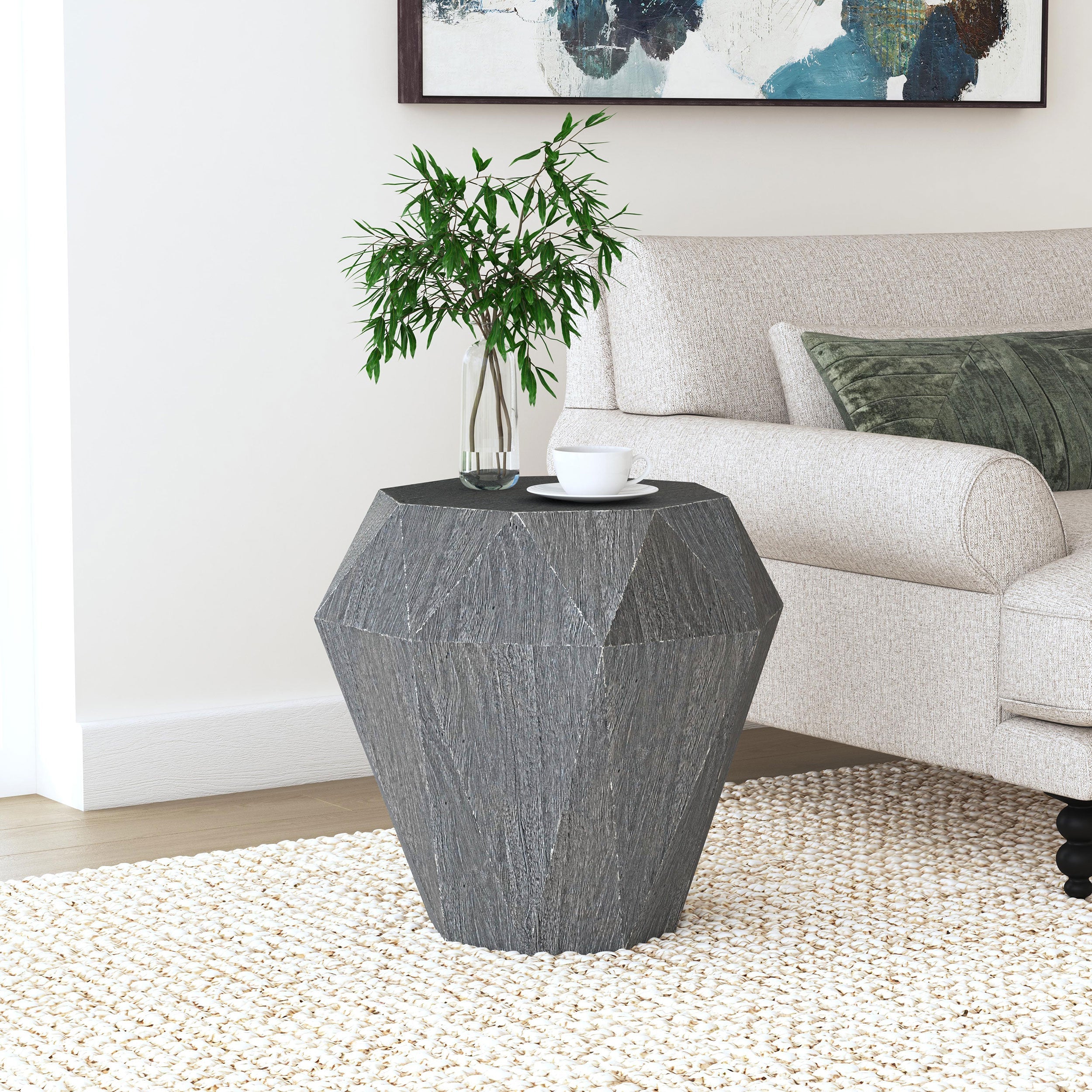 Jacinto Octagonal Solid Mango Wood Side Table Grey-