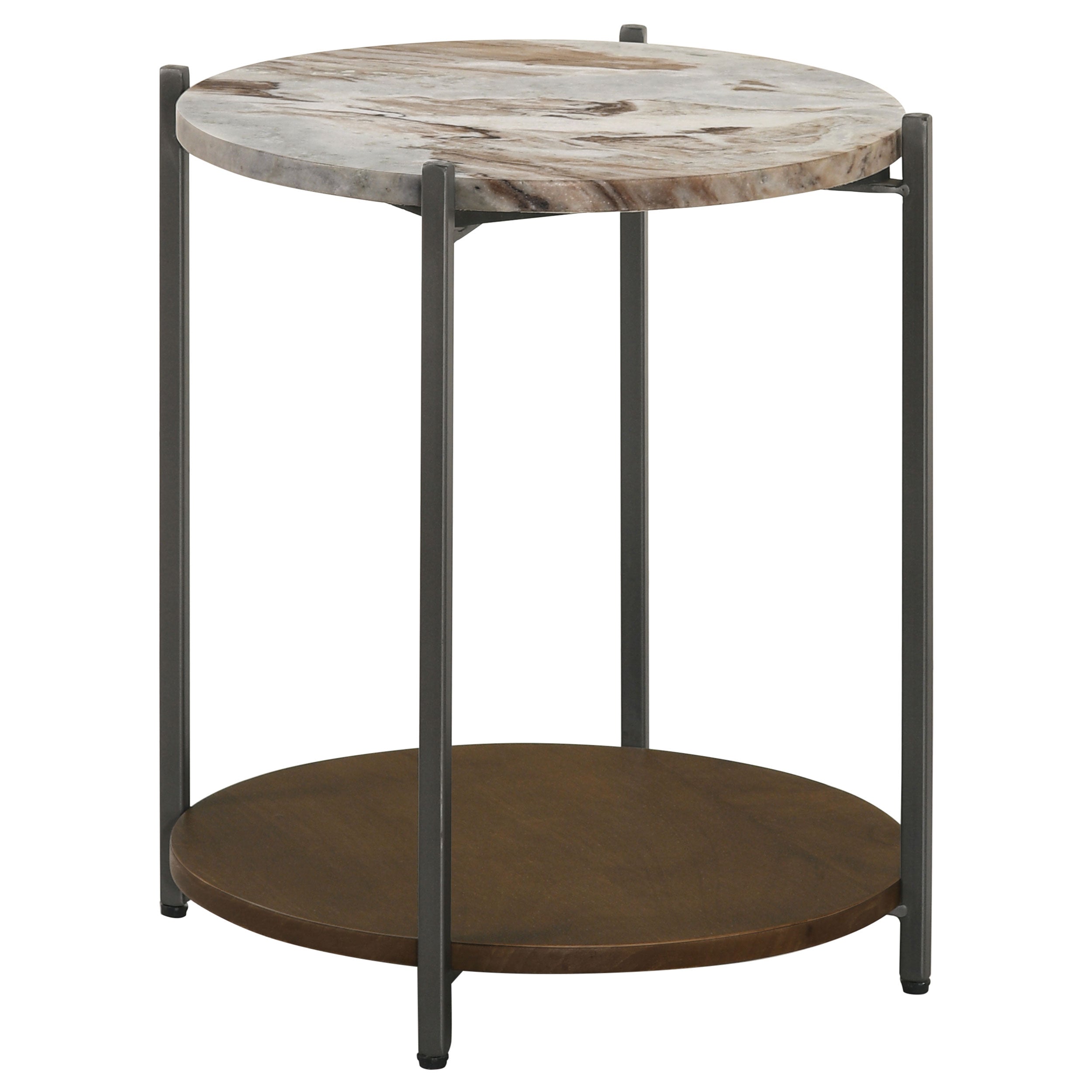Noemie Round Marble Top Accent Side Table White and Gunmetal-CoasterEssence