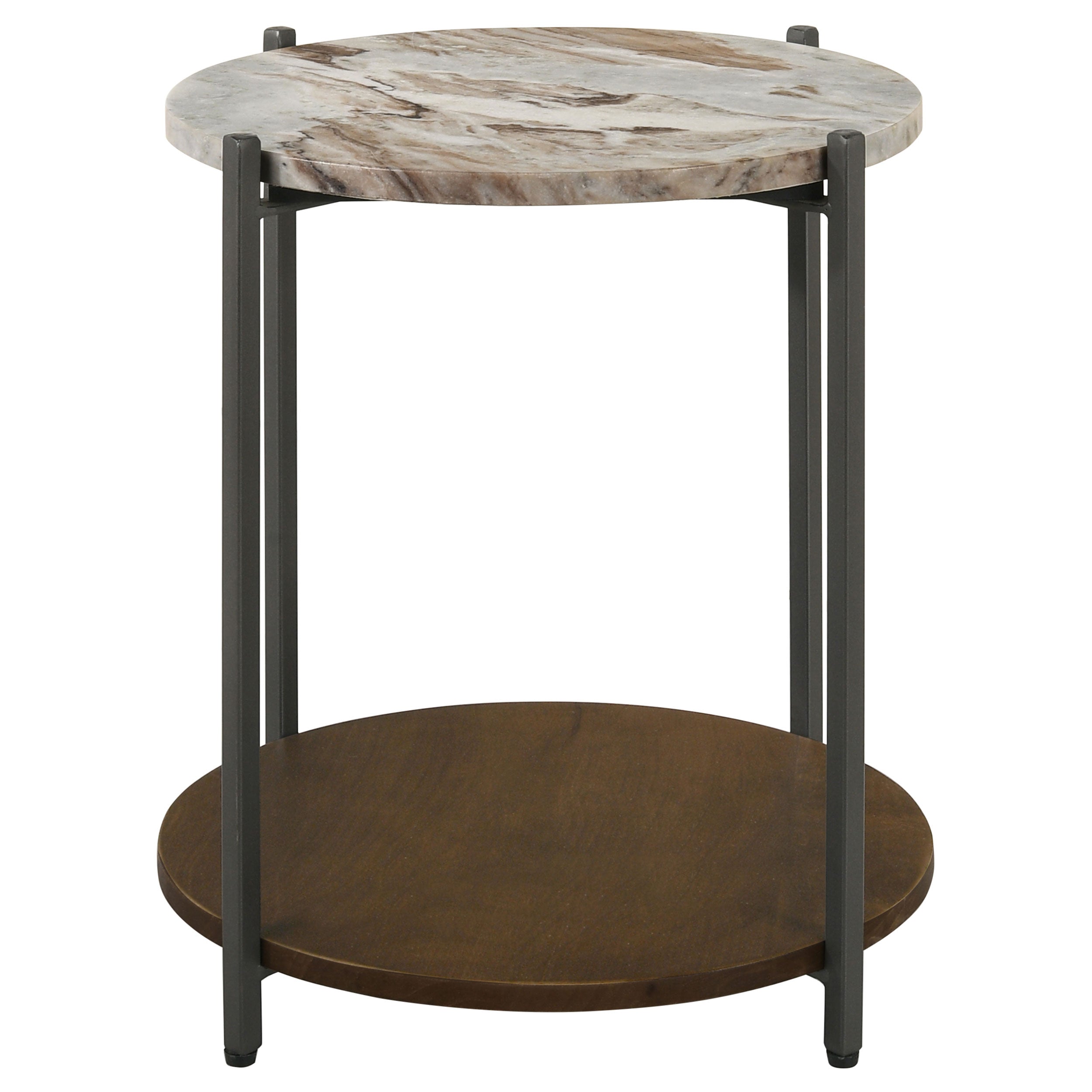 Noemie Round Marble Top Accent Side Table White and Gunmetal-CoasterEssence