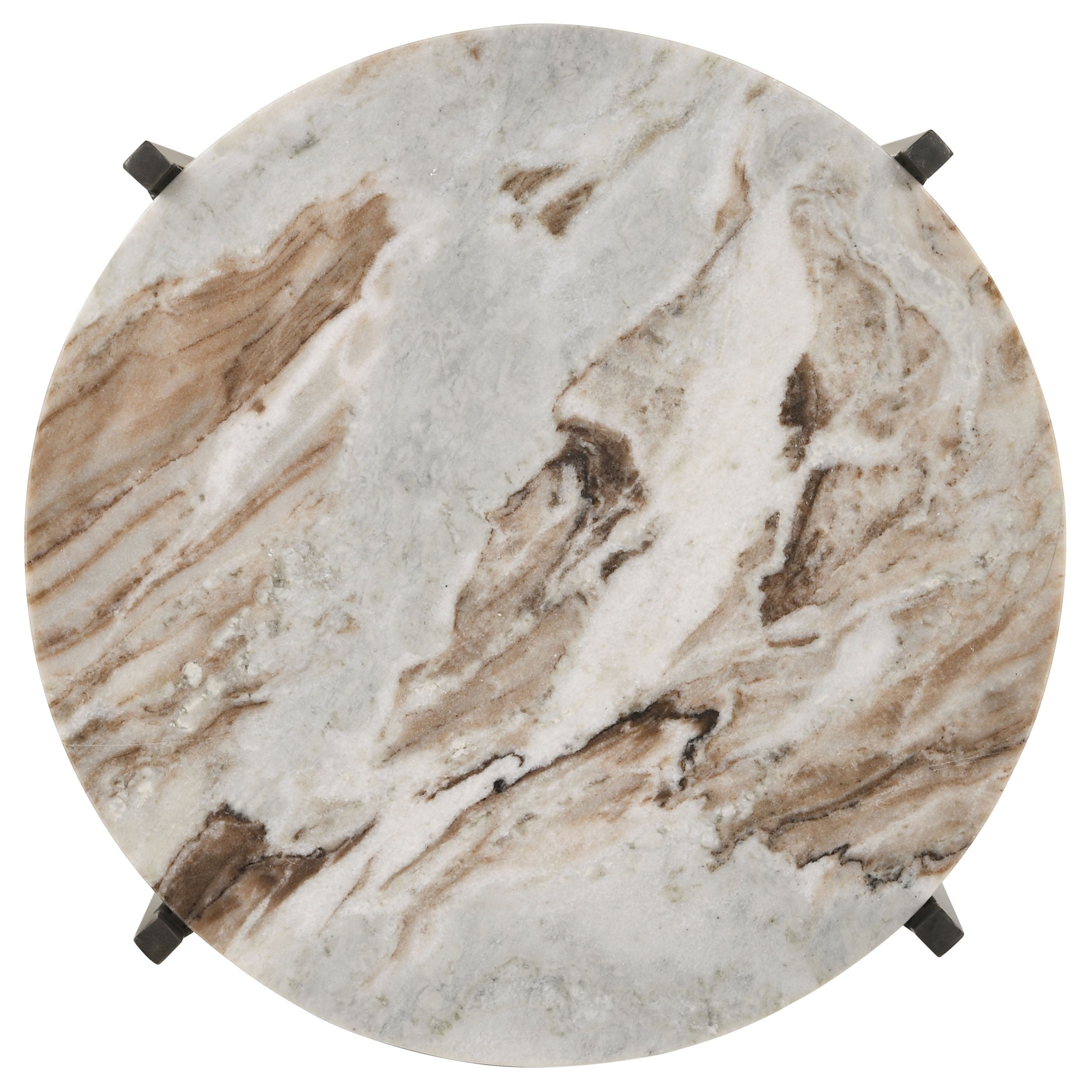 Noemie Round Marble Top Accent Side Table White and Gunmetal-CoasterEssence