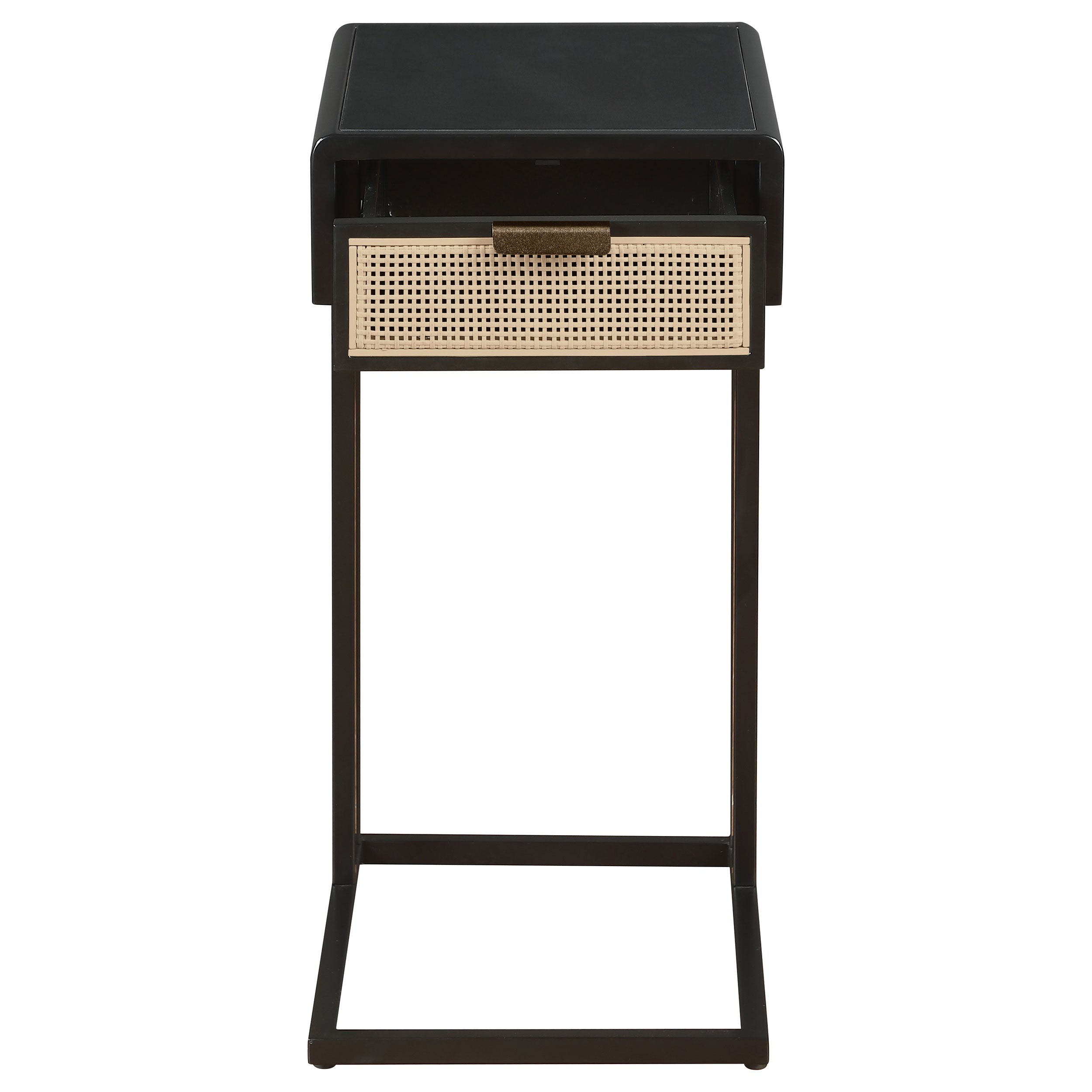 Amherst 1-drawer Radio Weave Cane Metal Side Table Black-