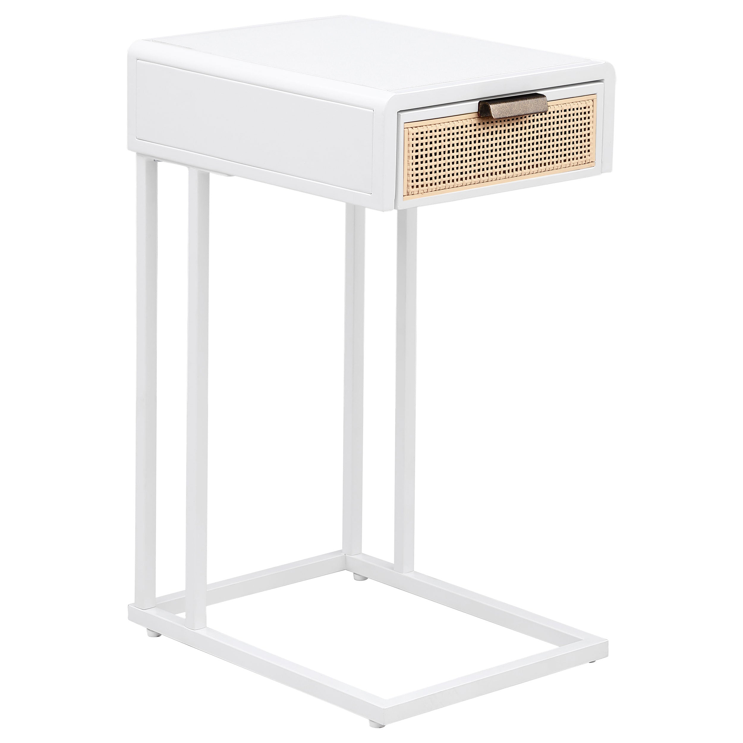 Amherst 1-drawer Radio Weave Cane Metal Side Table White-