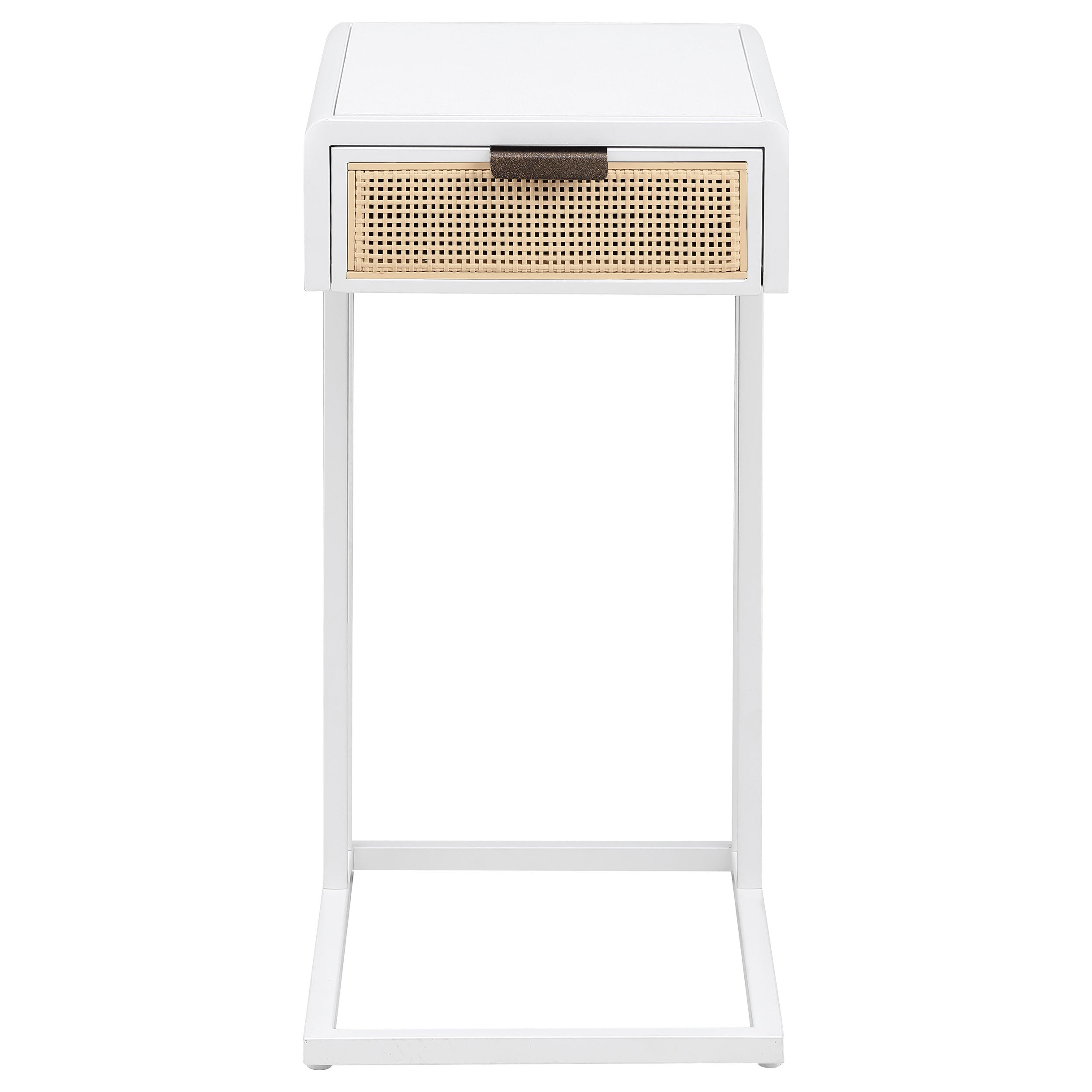 Amherst 1-drawer Radio Weave Cane Metal Side Table White-