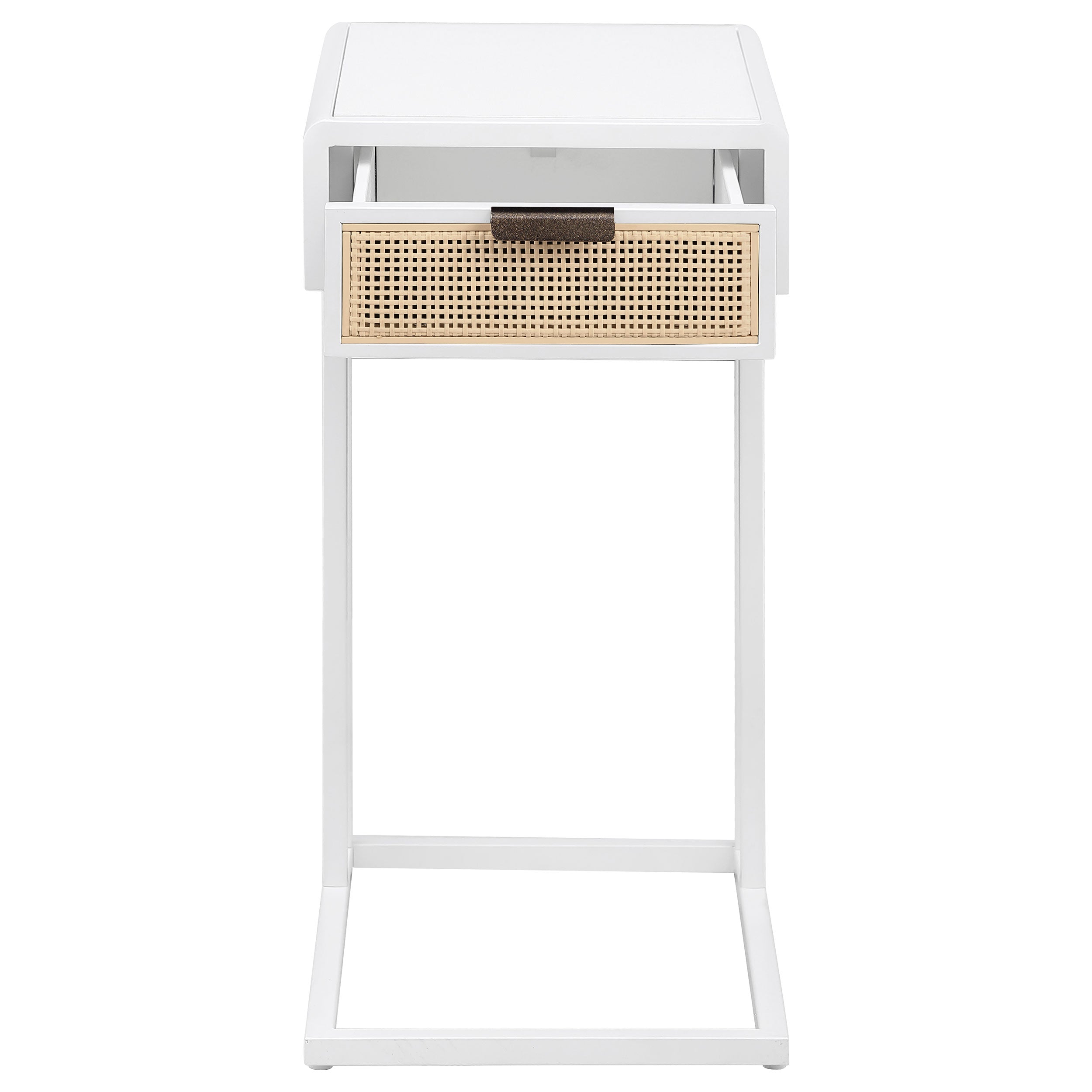 Amherst 1-drawer Radio Weave Cane Metal Side Table White-