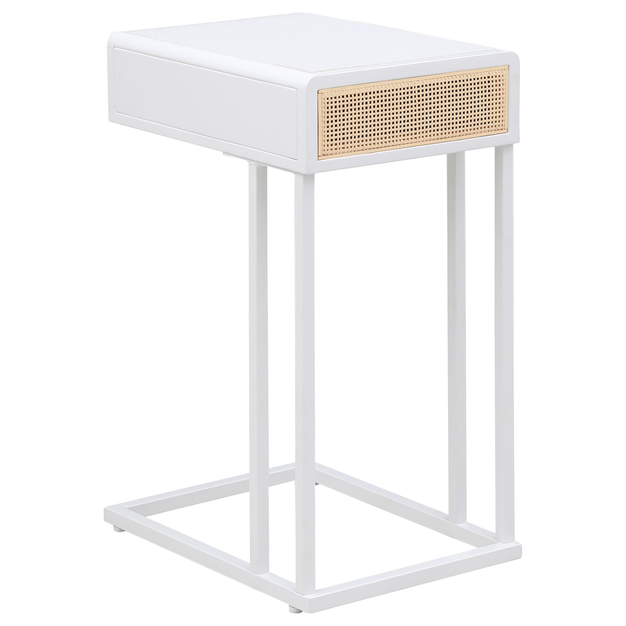 Amherst 1-drawer Radio Weave Cane Metal Side Table White-