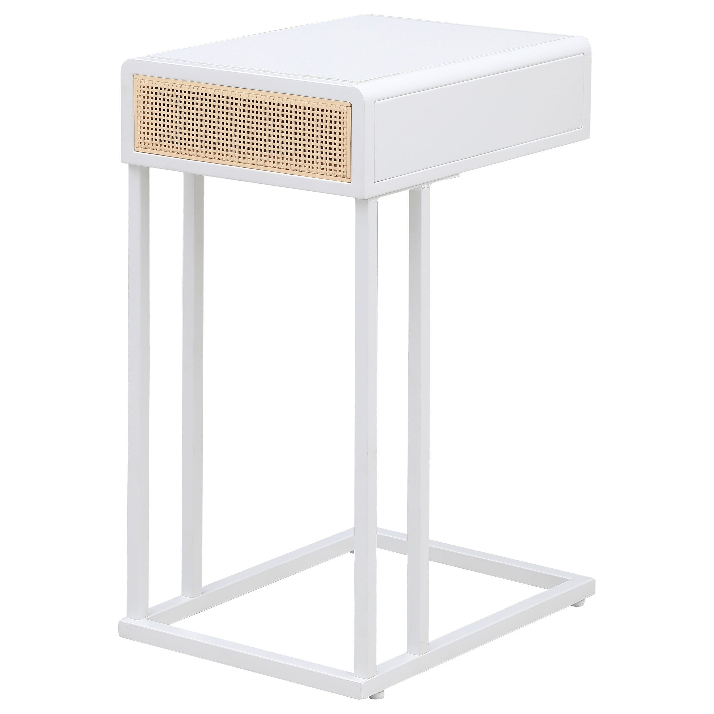 Amherst 1-drawer Radio Weave Cane Metal Side Table White-