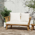 Outdoor Wooden Loveseat with Cushions - White/Teak