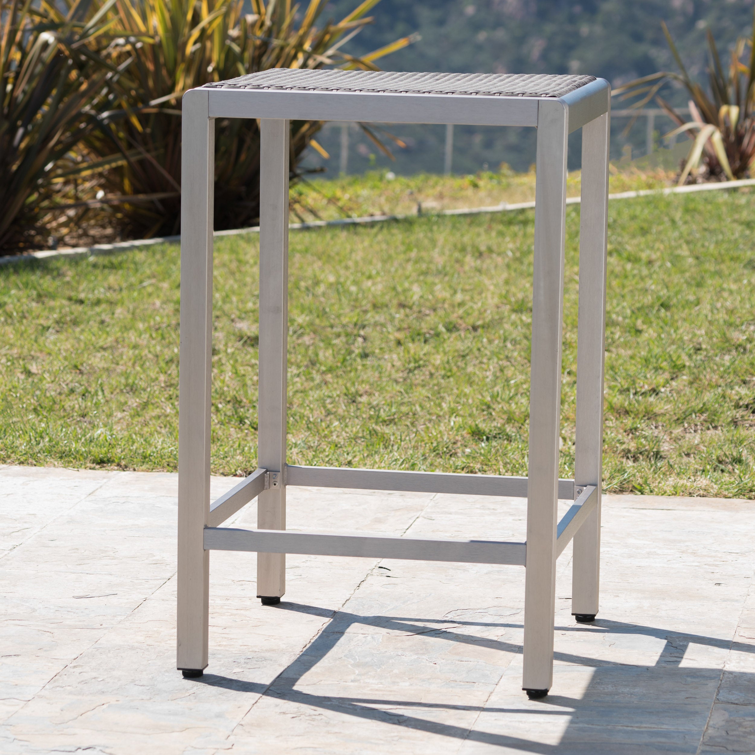 43" Outdoor Aluminum Frame Bar Table with PE Rattan Table Top