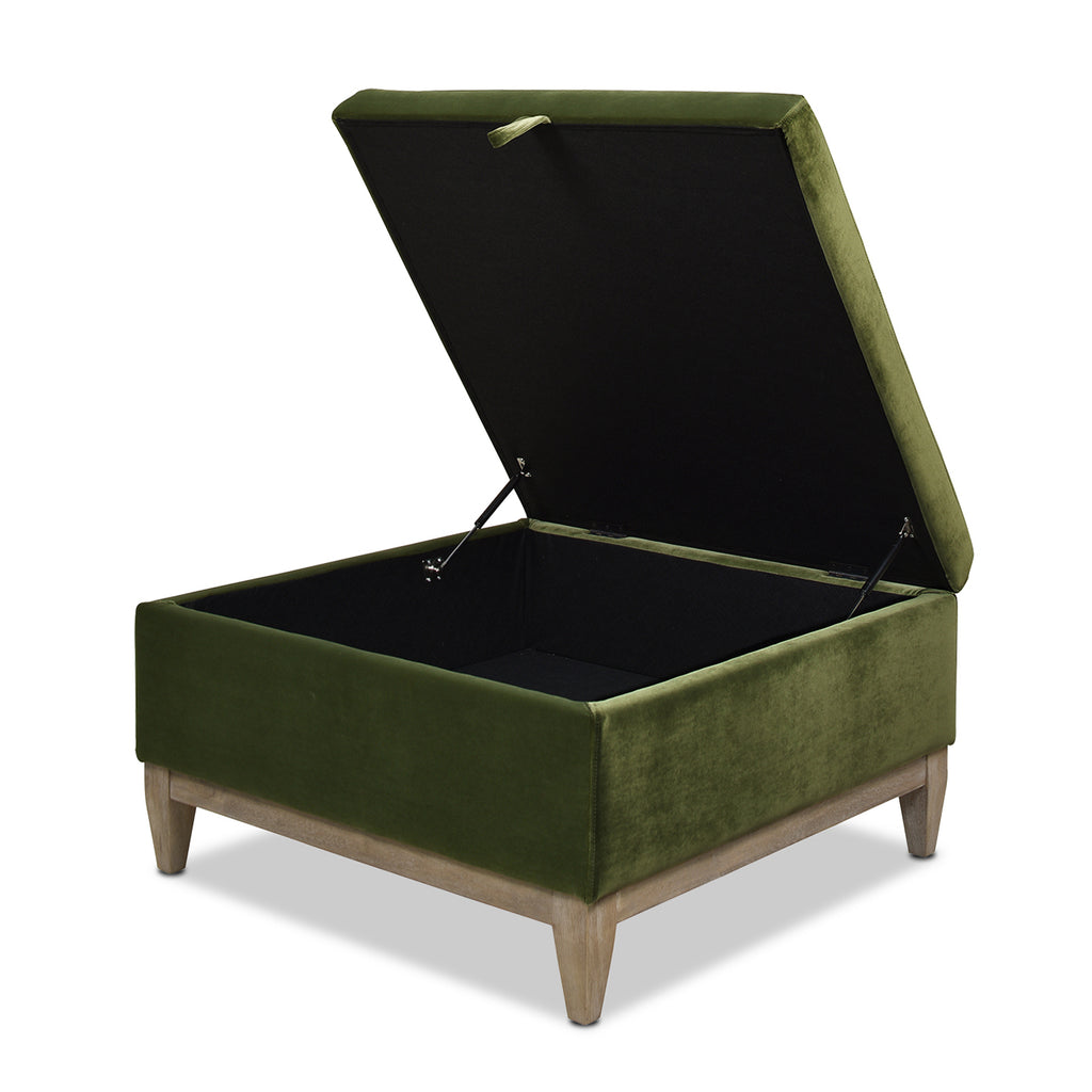 Knox 35" Square Storage Cocktail Ottoman, Olive