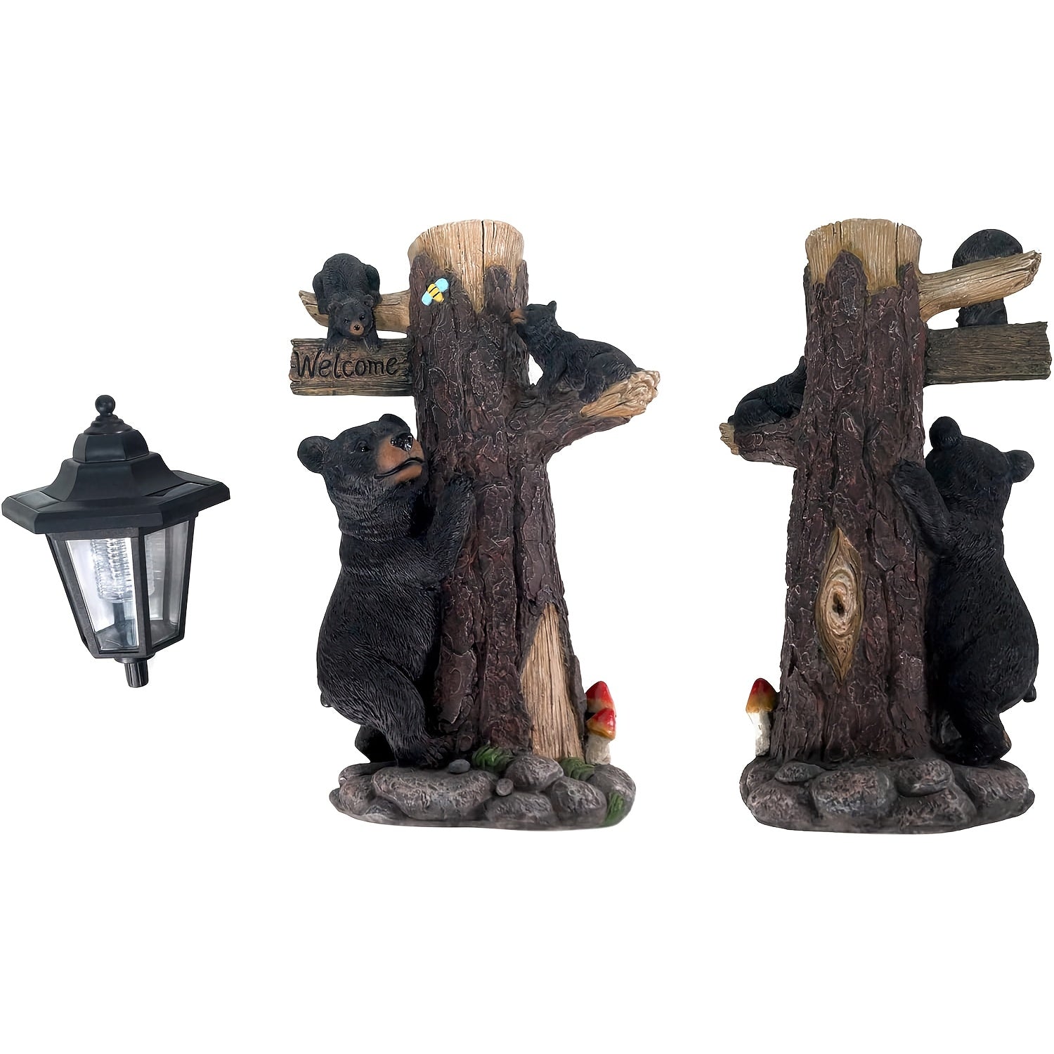 Black Bear Statue Welcome Sign with Solar Light
