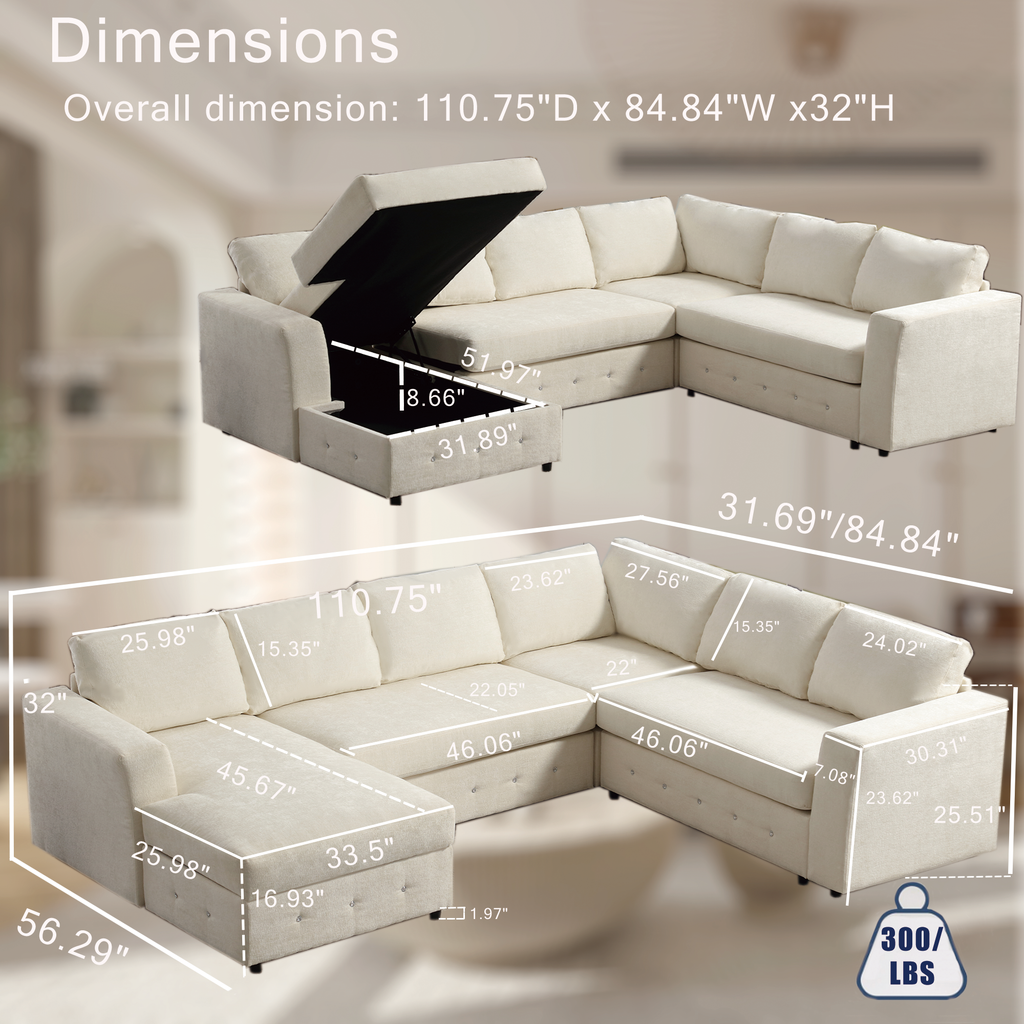 110.75" Modern U Shaped Sectional Sofa